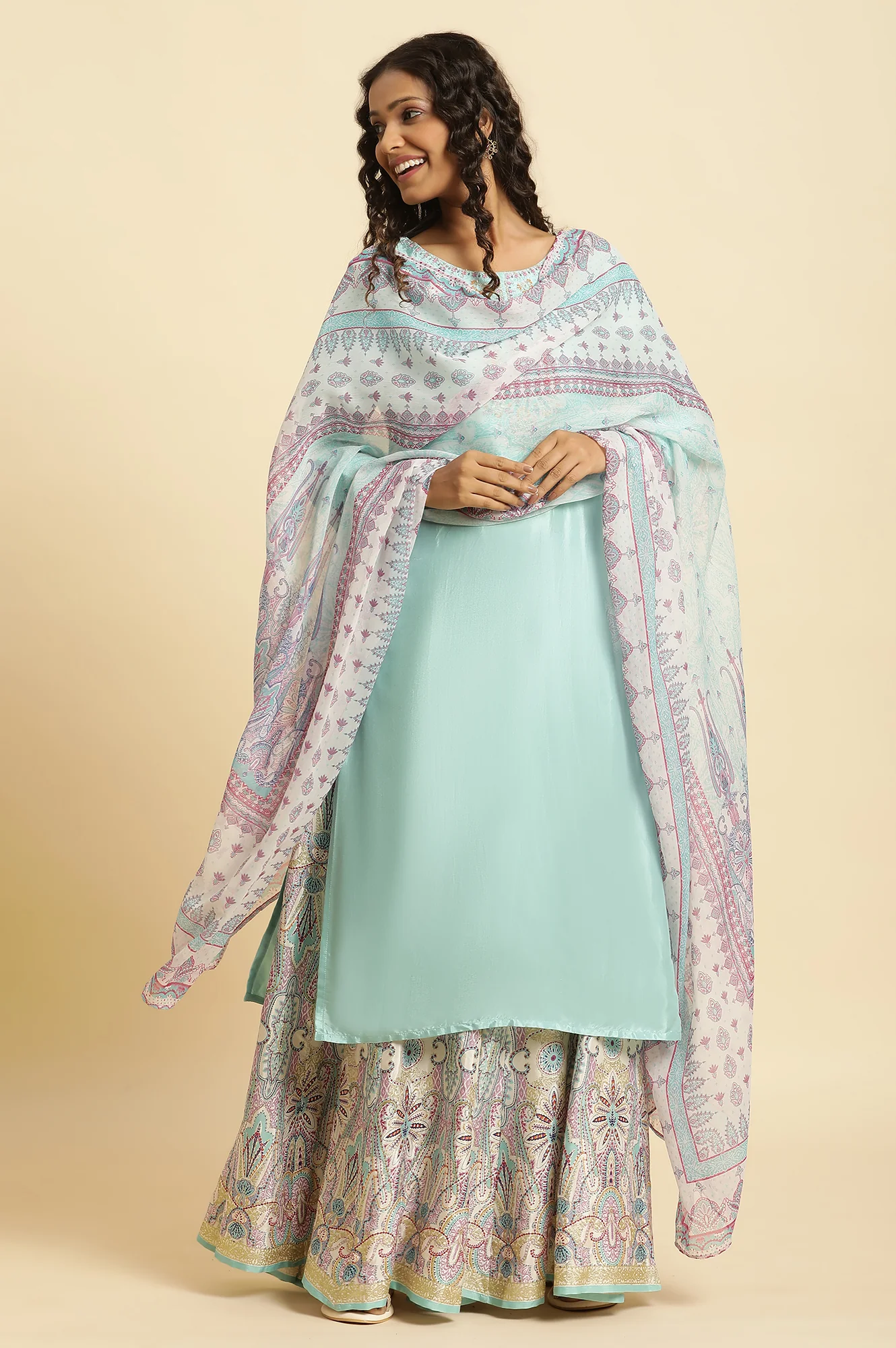 Multi-Coloured Paisley Printed Dupatta - Image 2