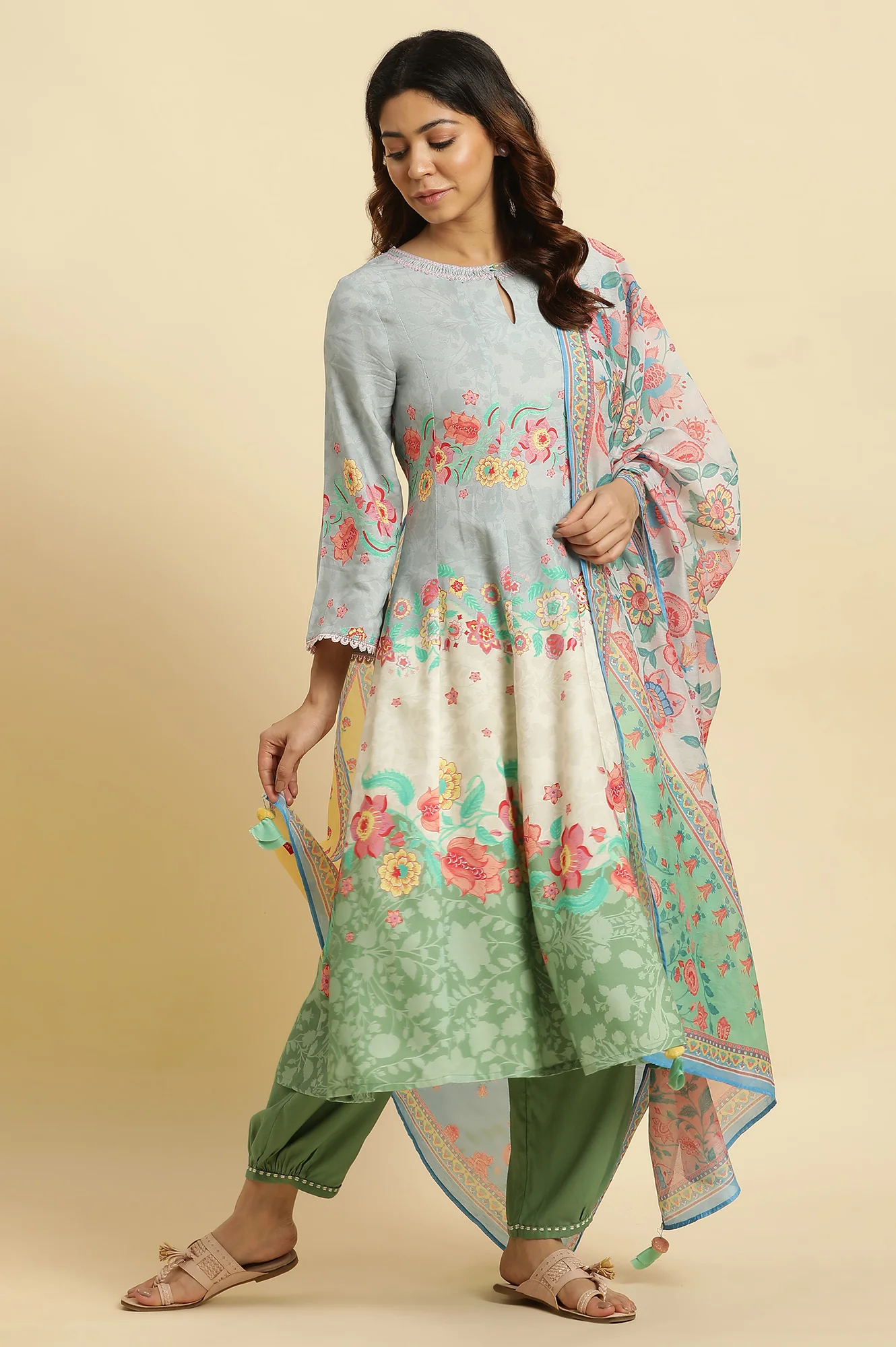 Multi-Coloured Printed Chanderi Dupatta With Tassels - Image 2