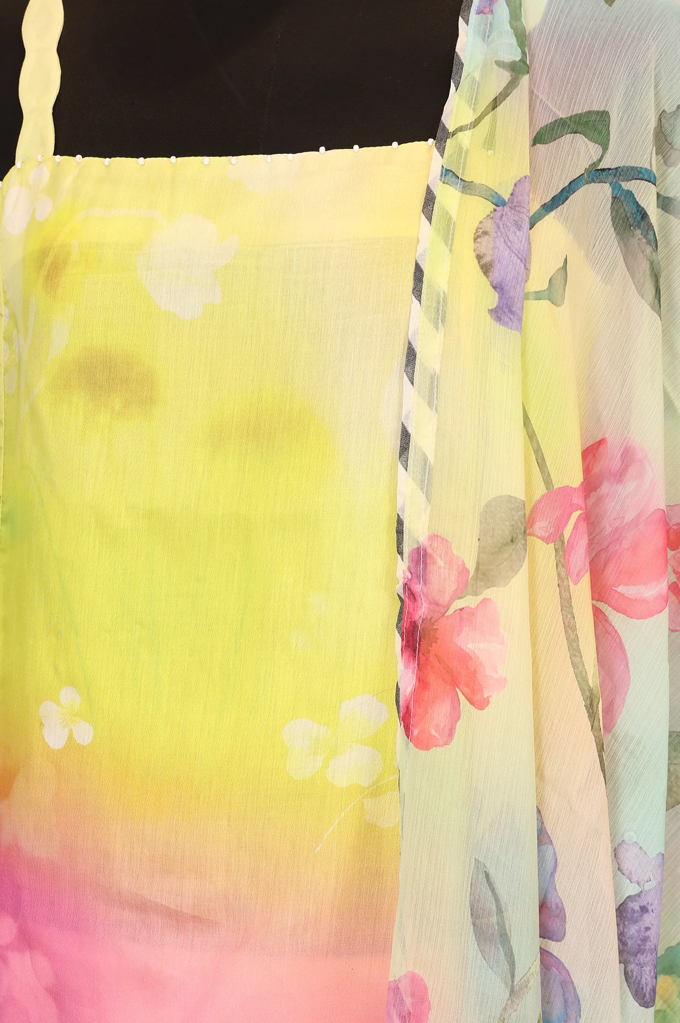 Multicolor Floral Printed Straight Kurta with Flared Pants and Dupatta Set - Image 2