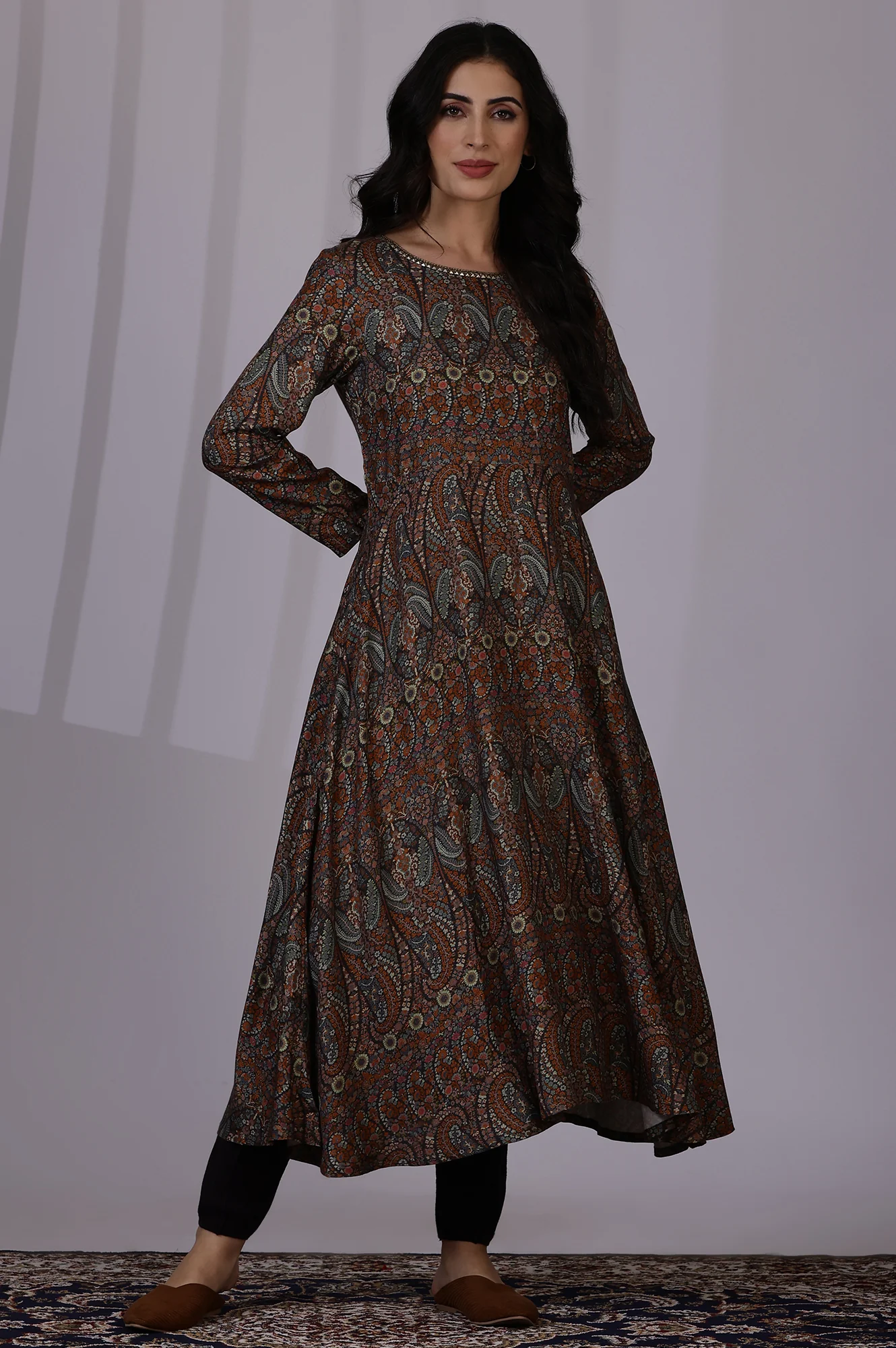Multicolour Printed Beads Flarred Dresses