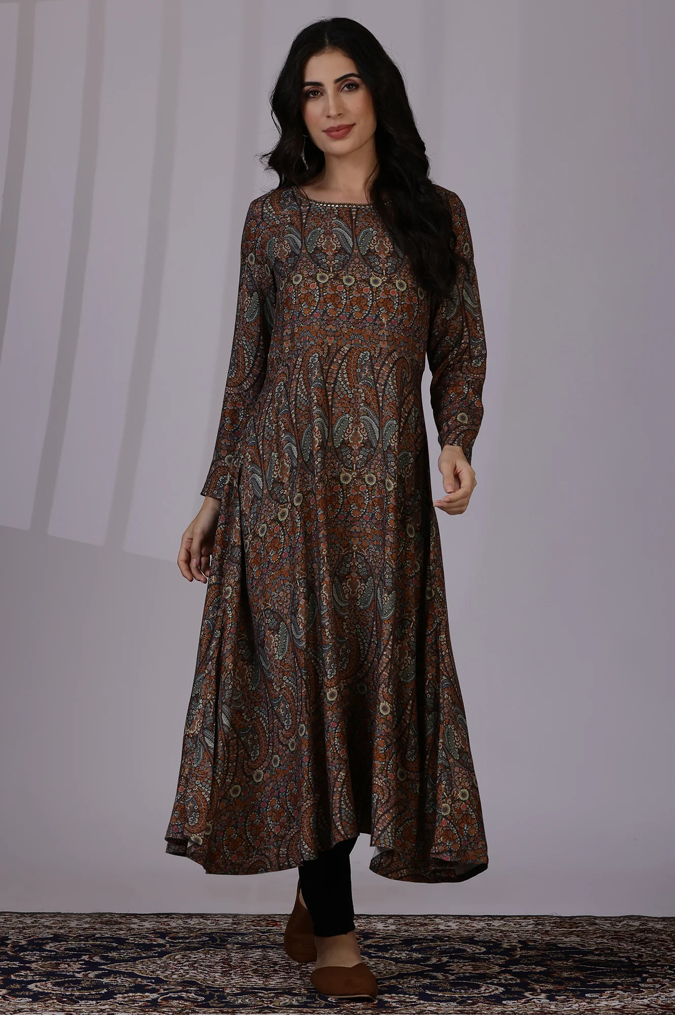 Multicolour Printed Beads Flarred Dresses - Image 2