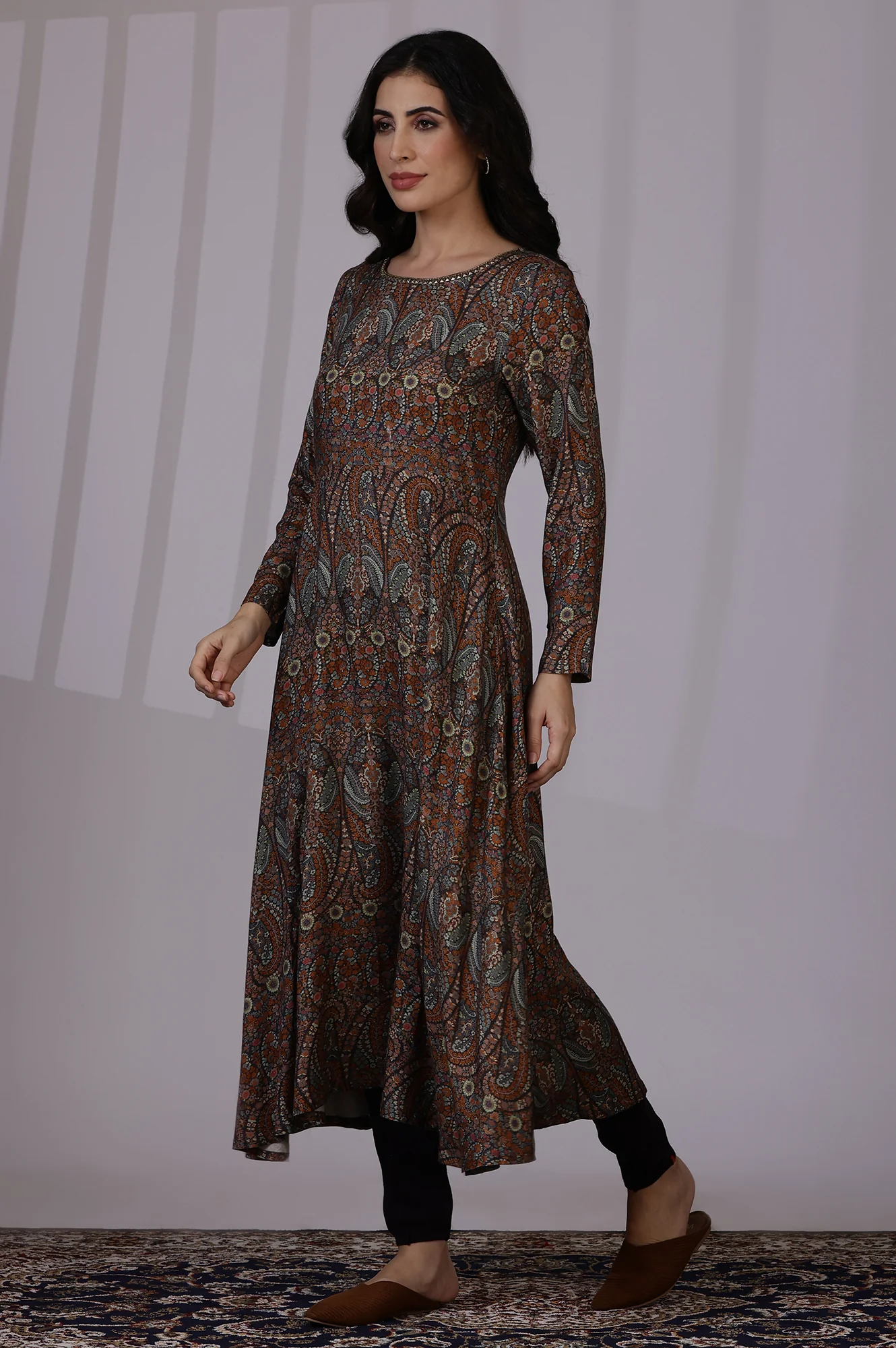 Multicolour Printed Beads Flarred Dresses - Image 6
