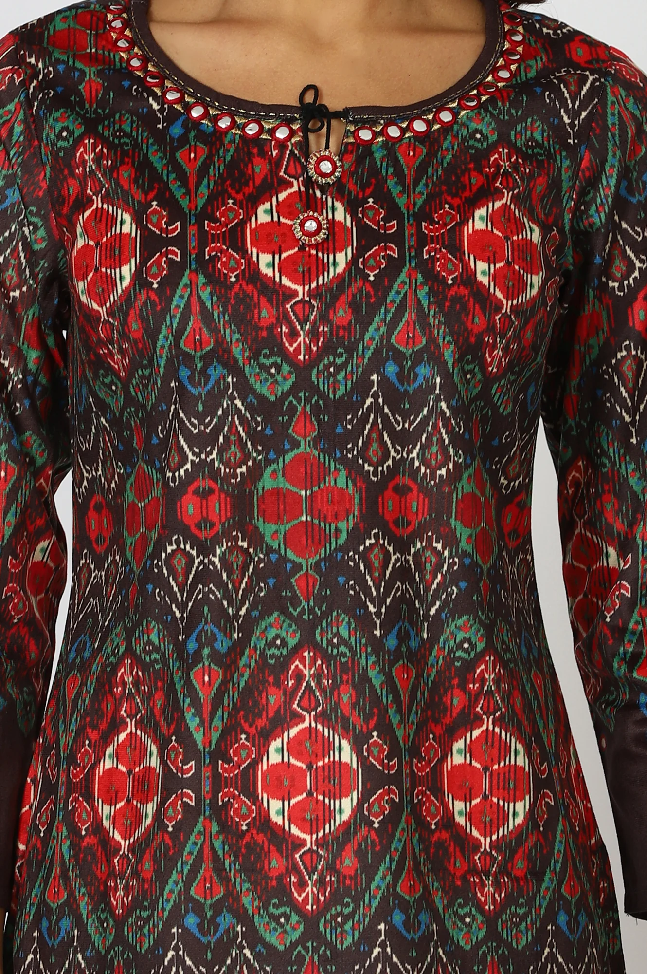 Multicolour Printed Mirror Work Straight Kurta - Image 3