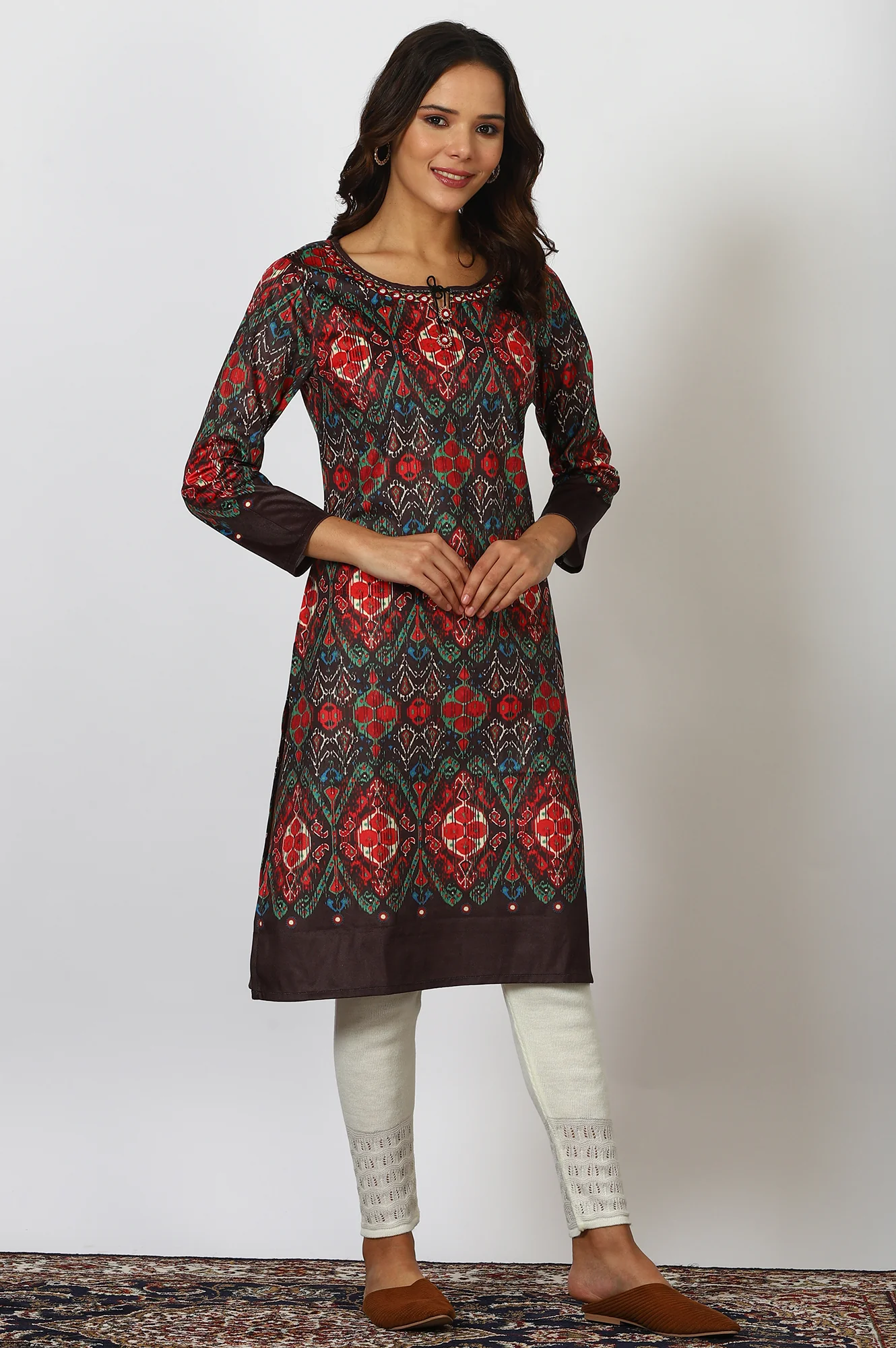Multicolour Printed Mirror Work Straight Kurta - Image 6
