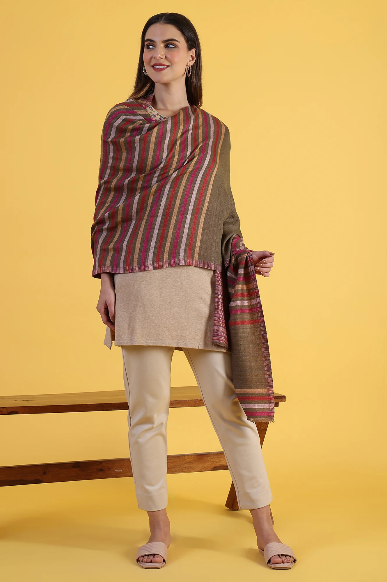 Multicolour Yarn Dyed Acrylic Shawls & Stole - Image 2