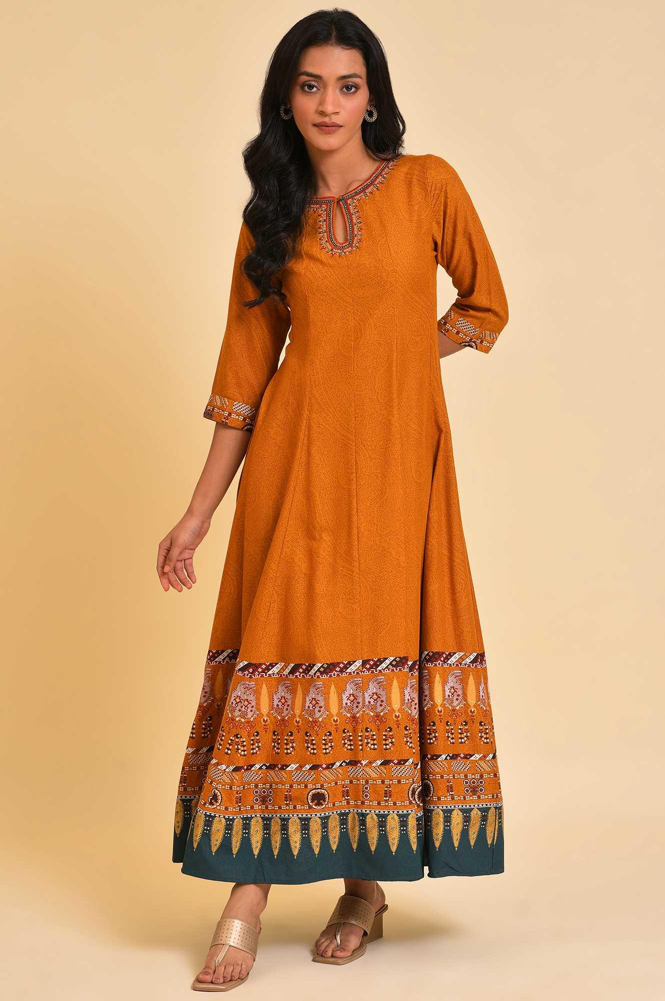 Mustard Flared Embroidered Dress - Image 6