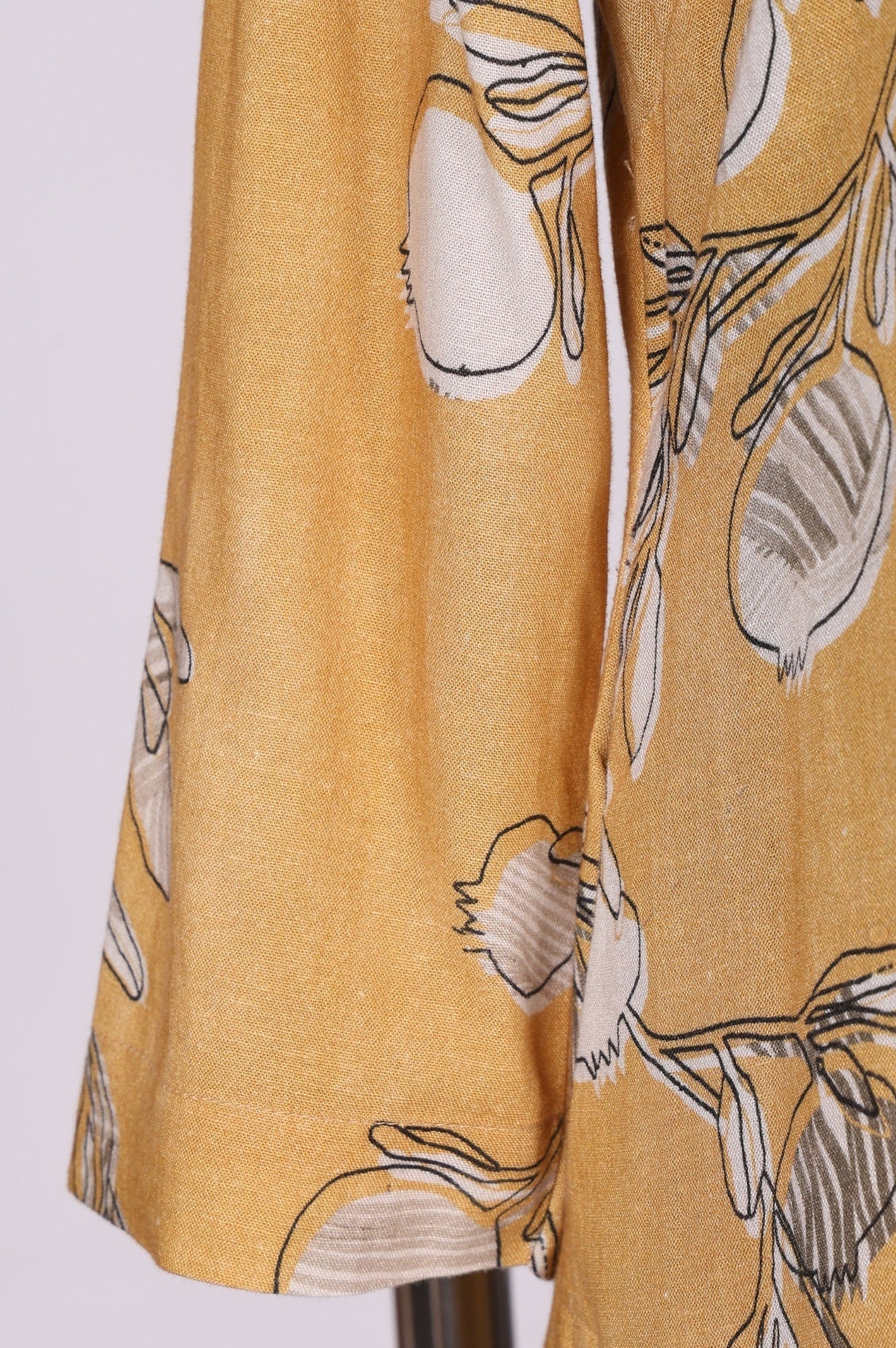 Mustard Floral Printed Rayon Flax Straight Kurta with Pants Set - Image 6