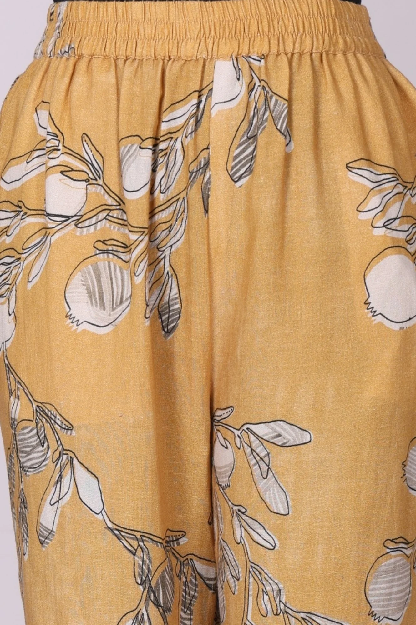 Mustard Floral Printed Rayon Flax Straight Kurta with Pants Set - Image 7