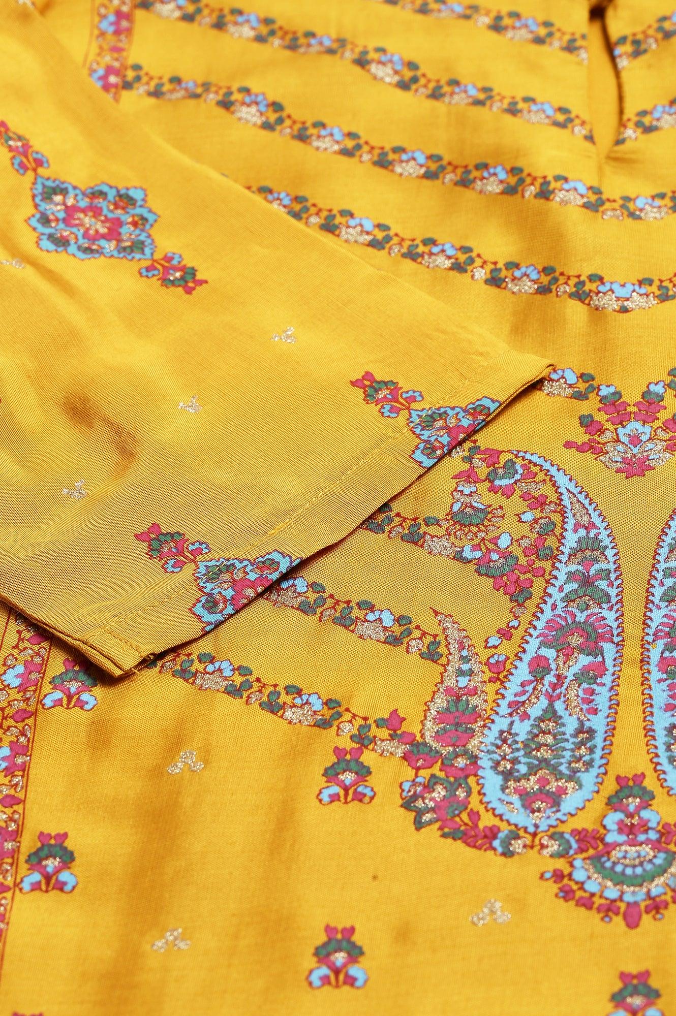Mustard Glitter Printed Shantung kurta - Image 7