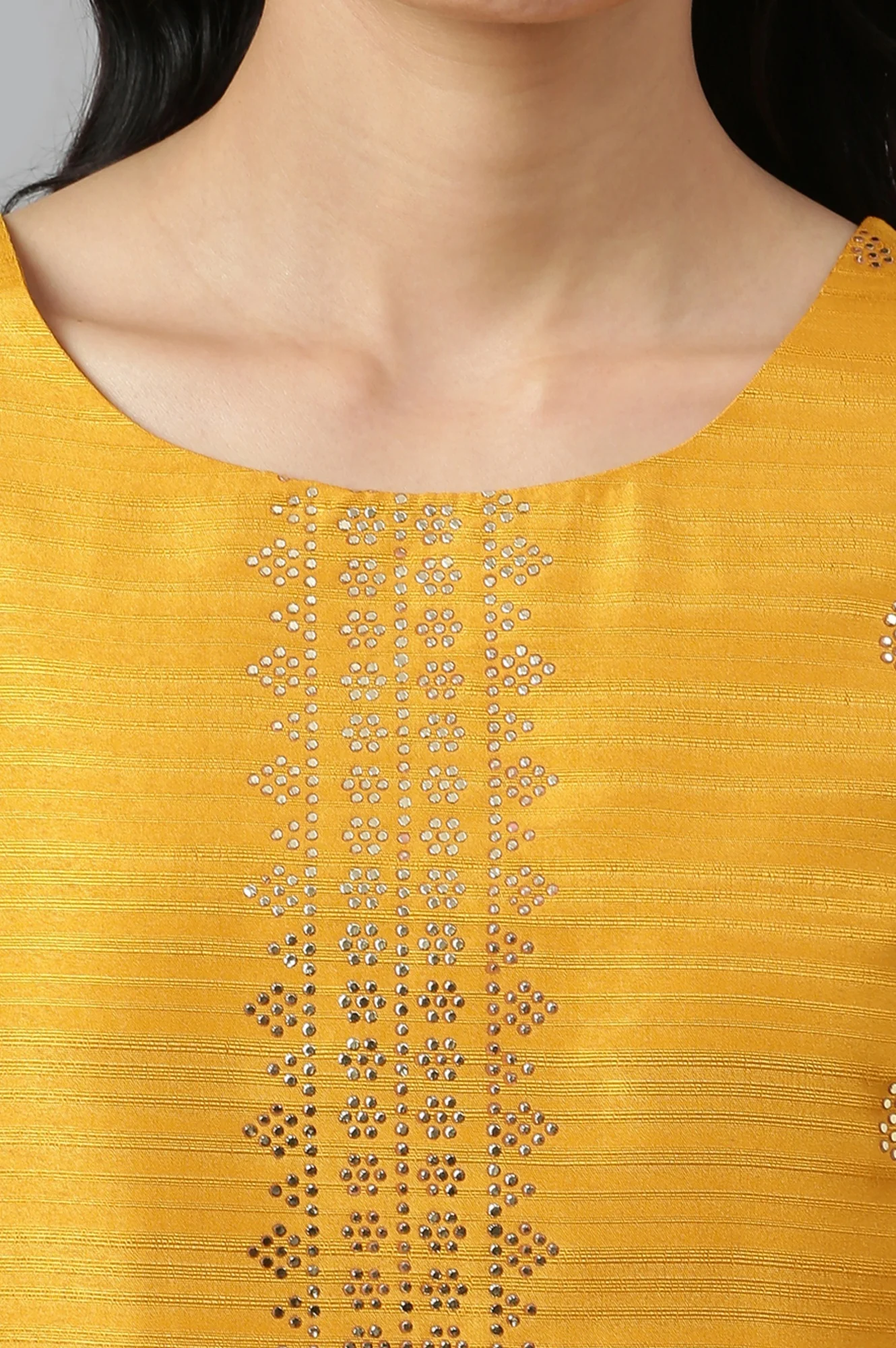 Mustard Karnatka Silk Mukaish Print kurta - Image 3