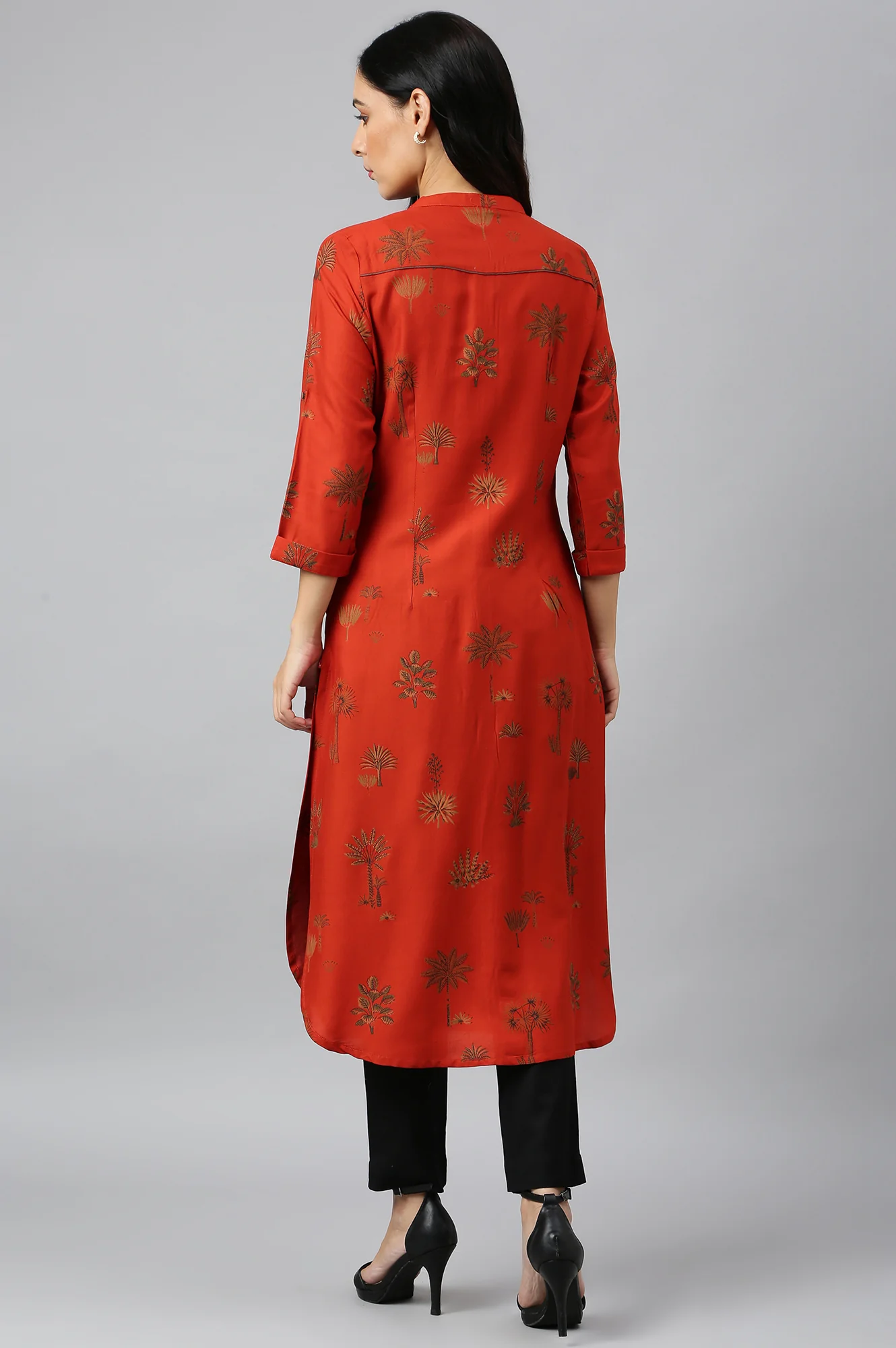 Rust Red Printed Button Down Kurta - Image 4