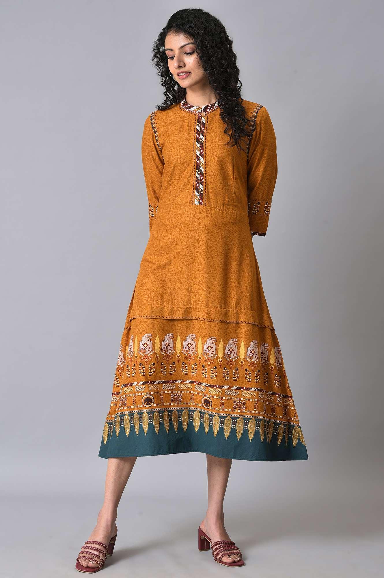 Mustard Printed Plus Size A-Line Dress - Image 6