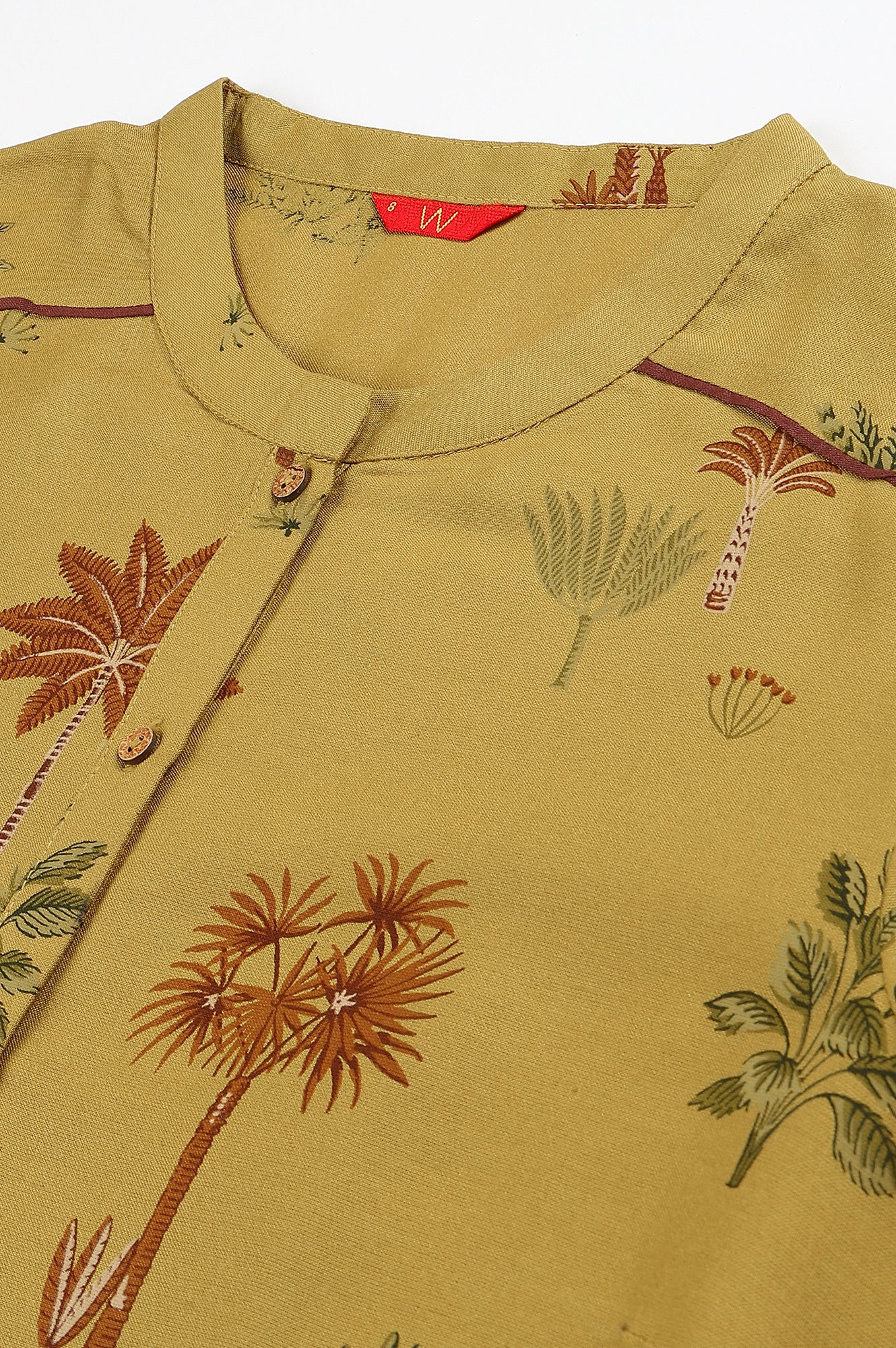 Mustard Rayon Printed Button Down Kurta - Image 2