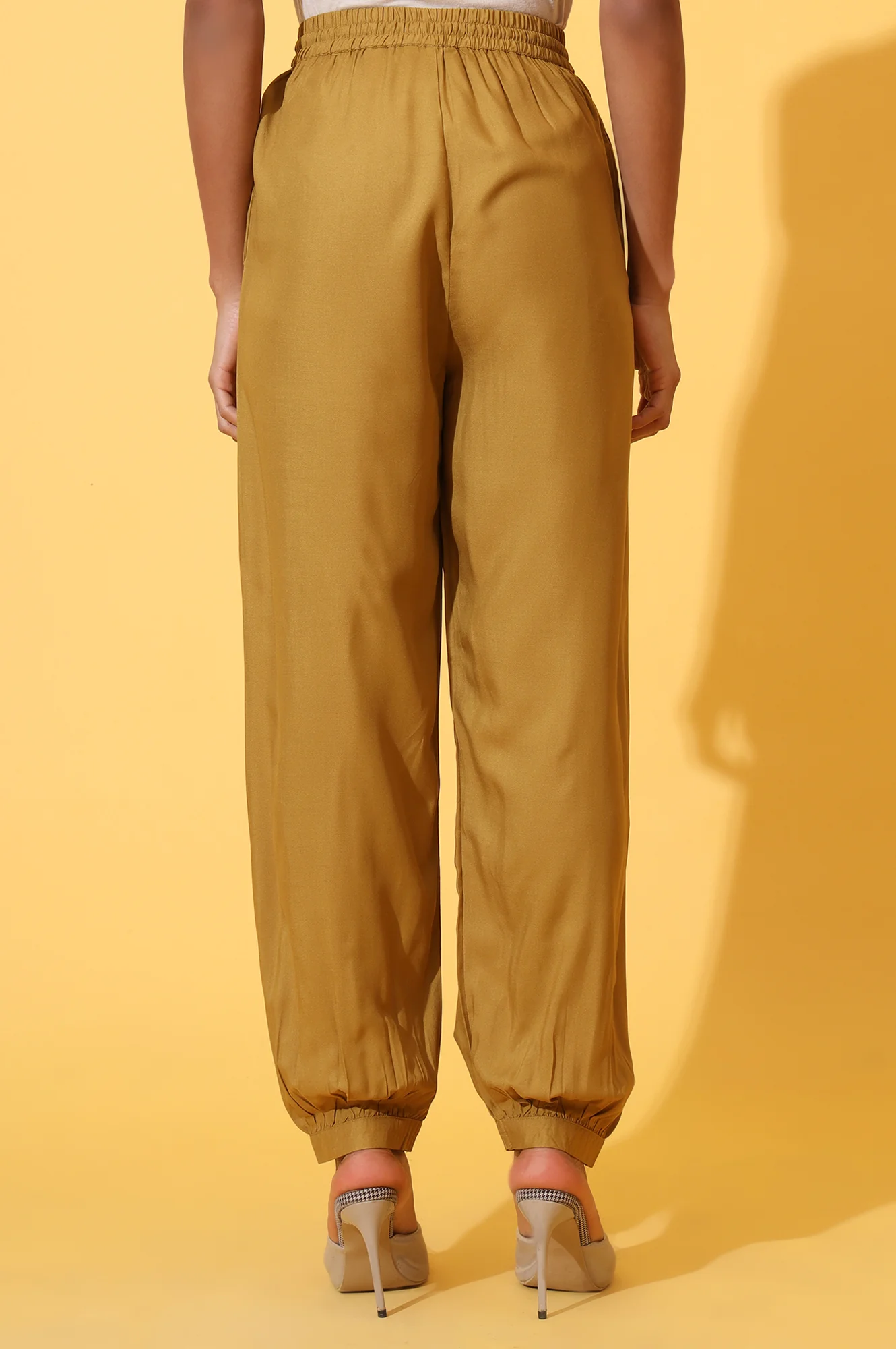 Mustard Solid Ankle Length Rayon Harem Pants - Image 4