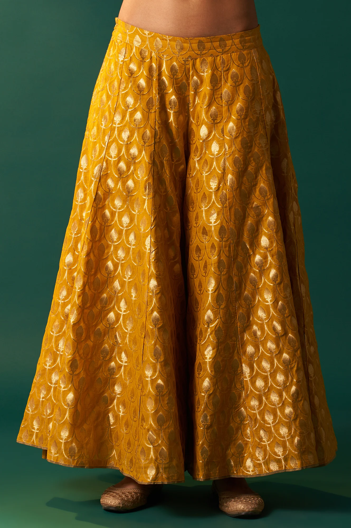 Mustard Solid Printed Silk Organza Straight Kurta, Culotte and Dupatta Set - Image 8