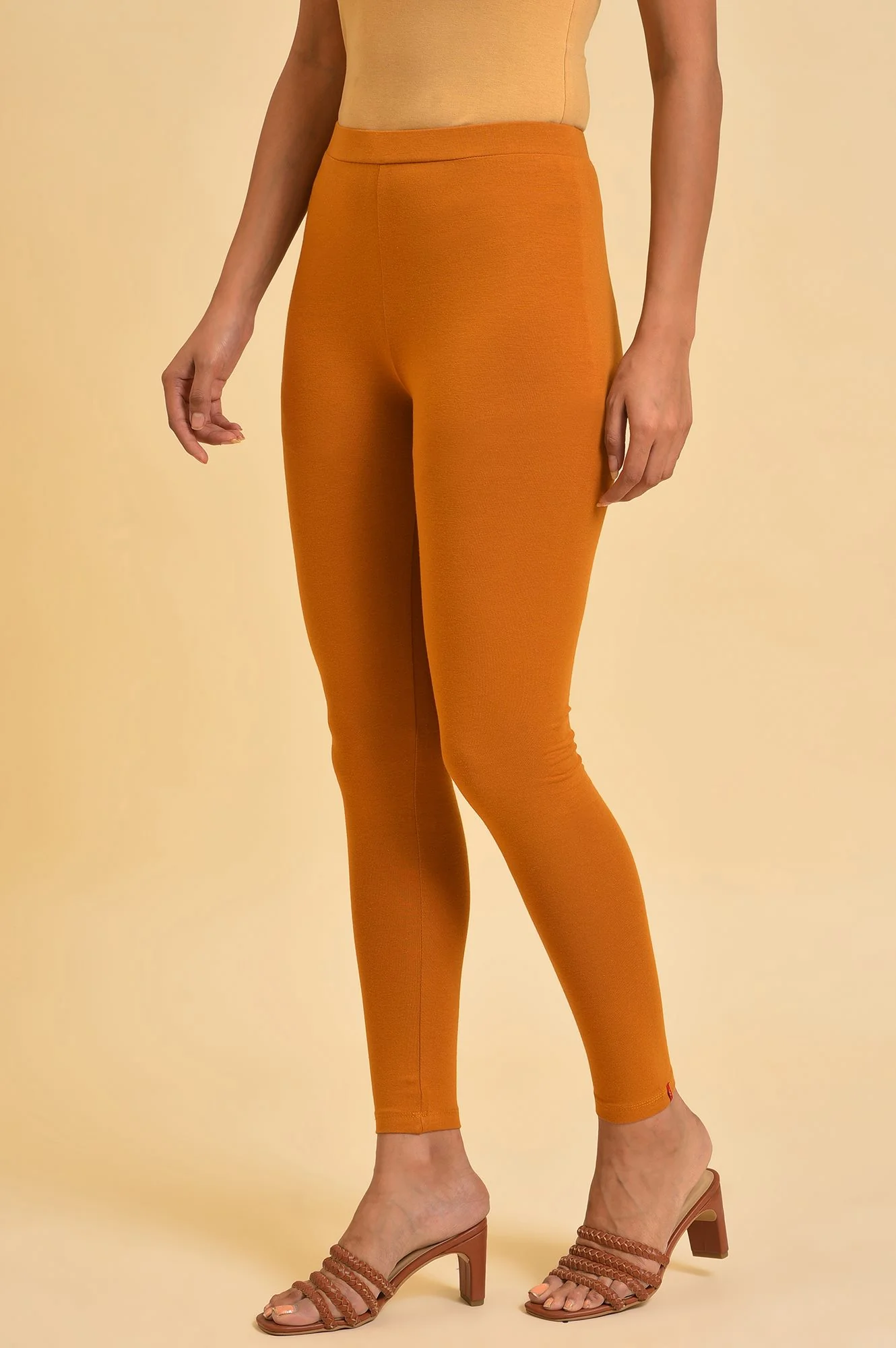 Mustard Yellow Cotton Jersey Tights - Image 3