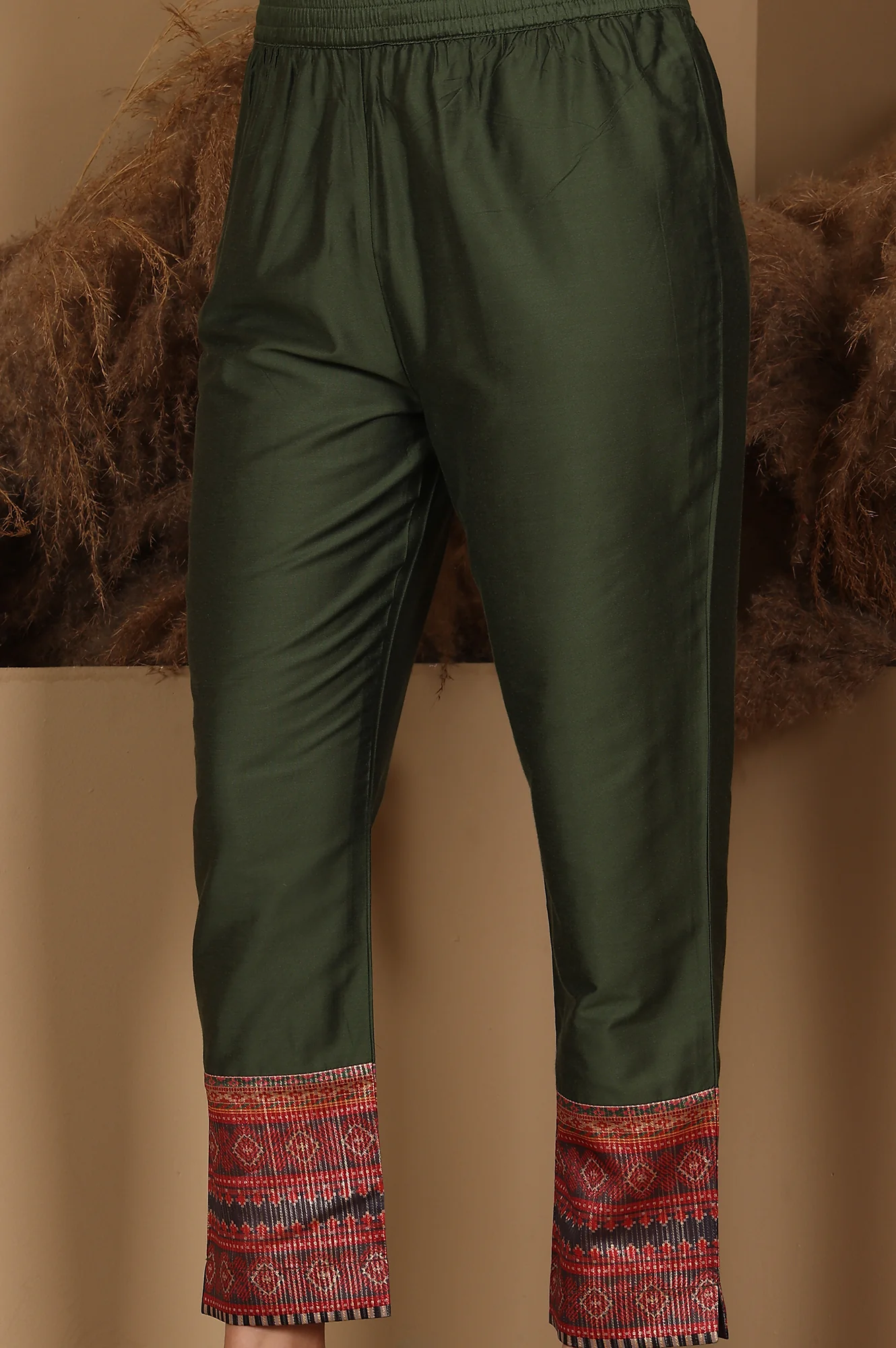 Mustard Yellow Ikkat Printed Embellished Organza Anarkali Kurta, Pants And Dupatta Set - Image 9
