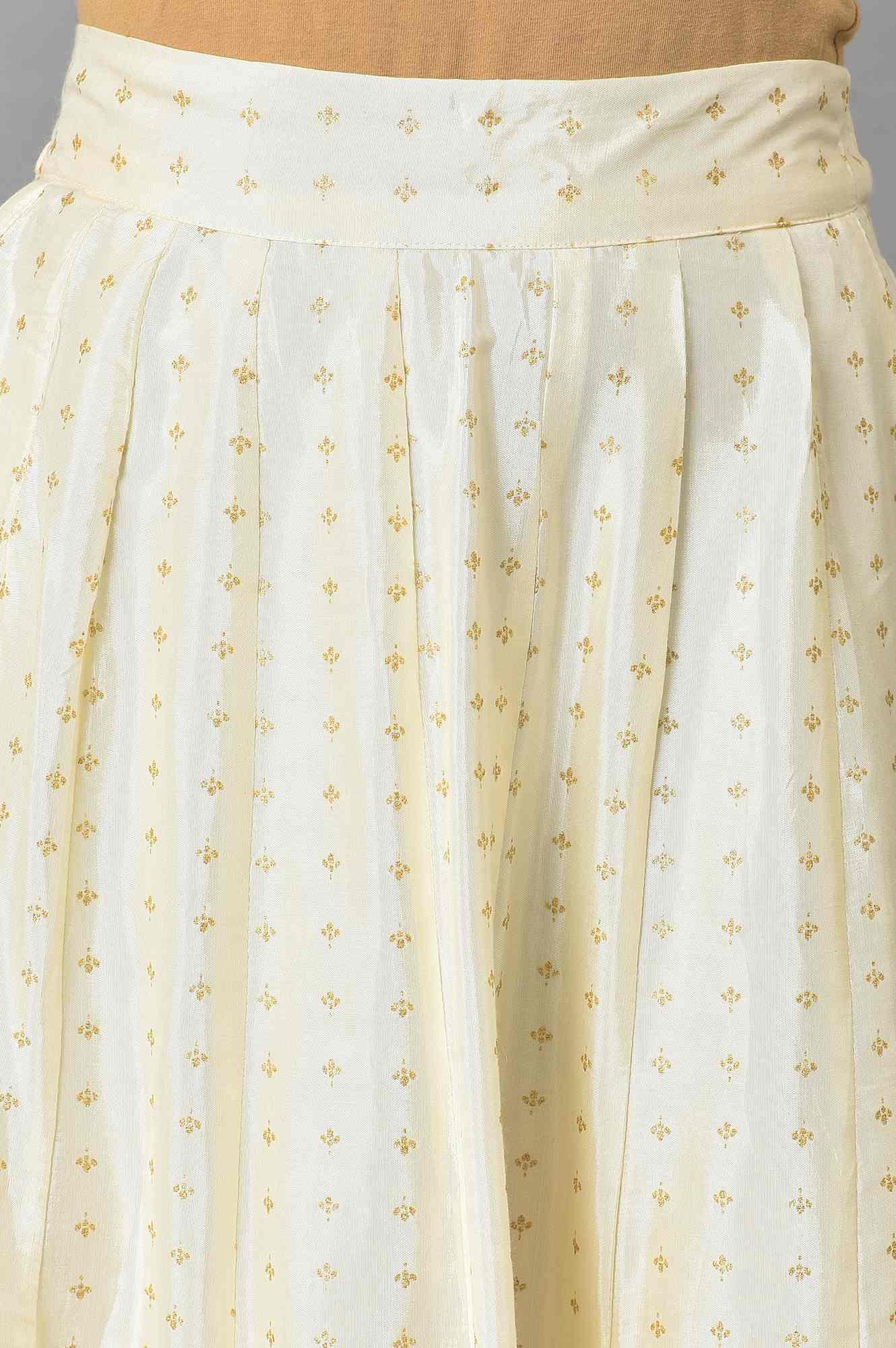 Mustard Yellow Kalidar Printed Dress With White Skirt And Chanderi Dupatta - Image 6