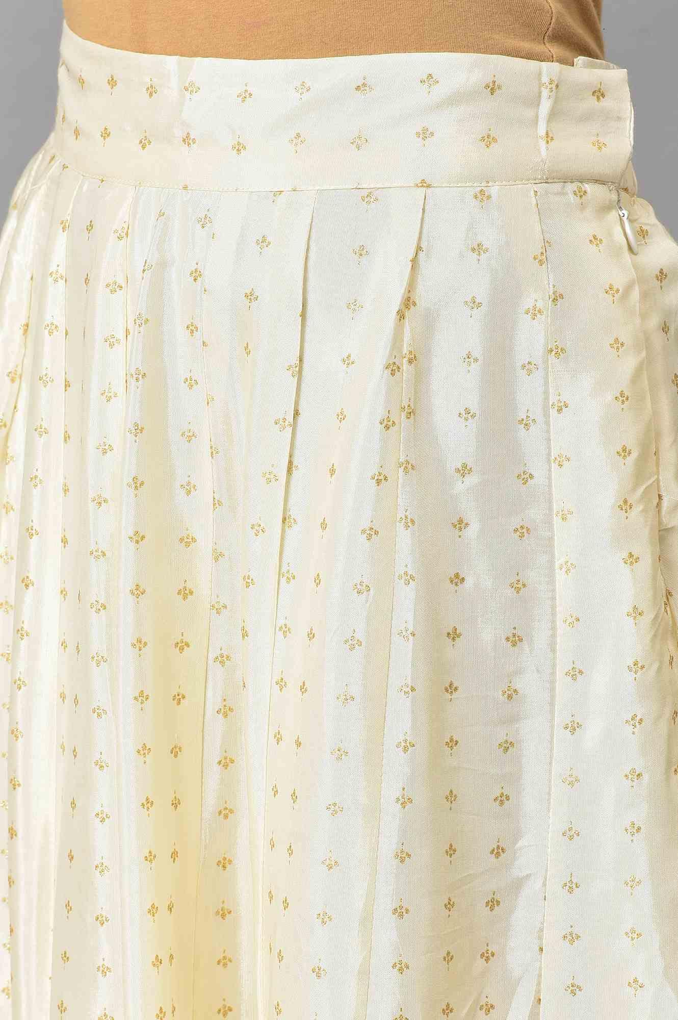 Mustard Yellow Kalidar Printed Dress With White Skirt And Chanderi Dupatta - Image 7