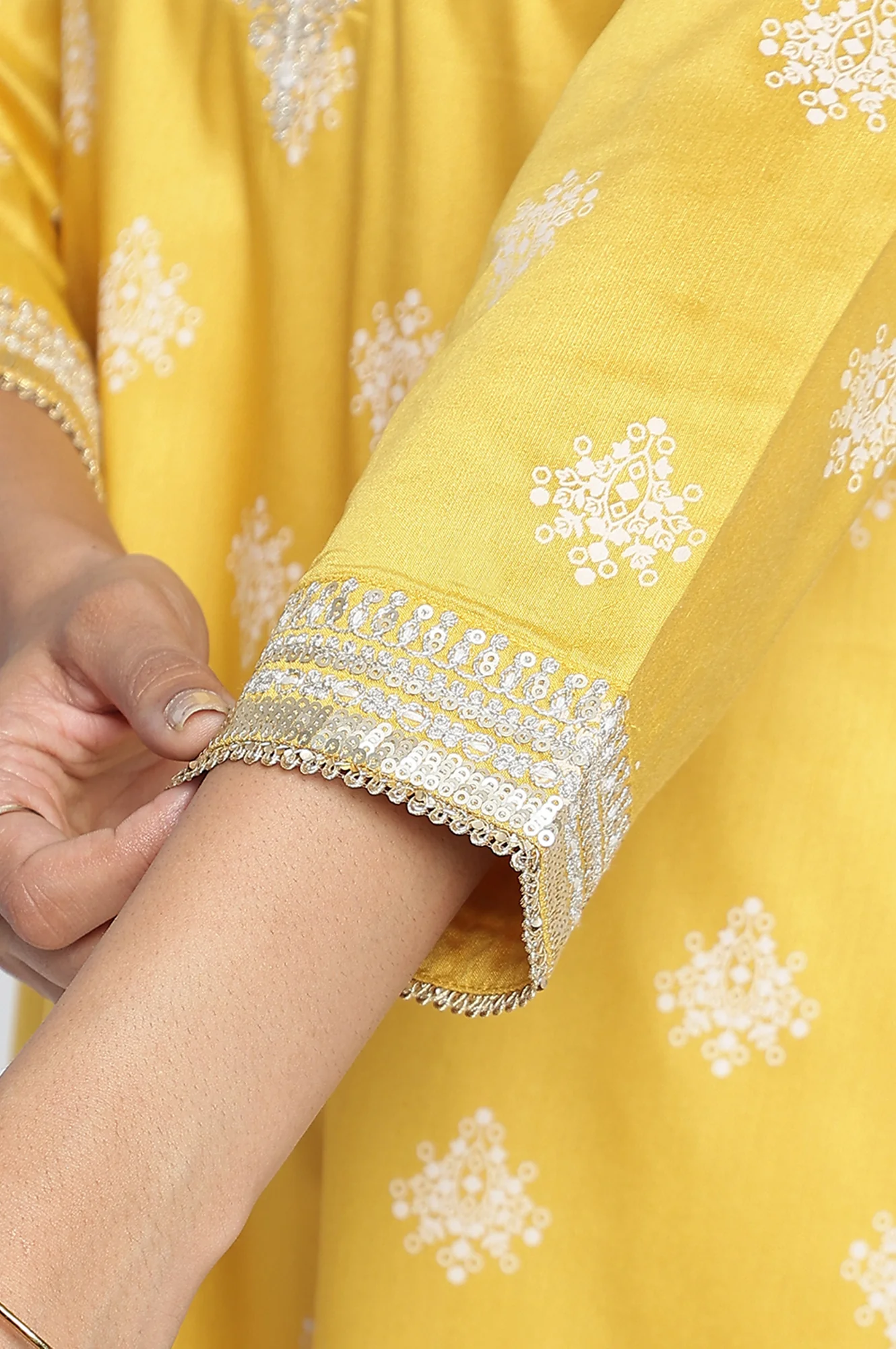 Mustard Yellow Printed A-line Kurta - Image 6