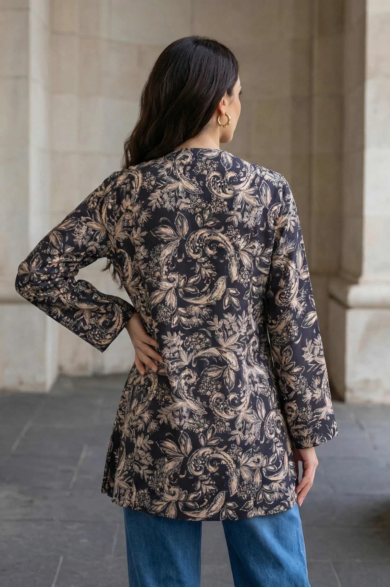Navy Blue Block Paisley Printed Straight Tunic - Image 4