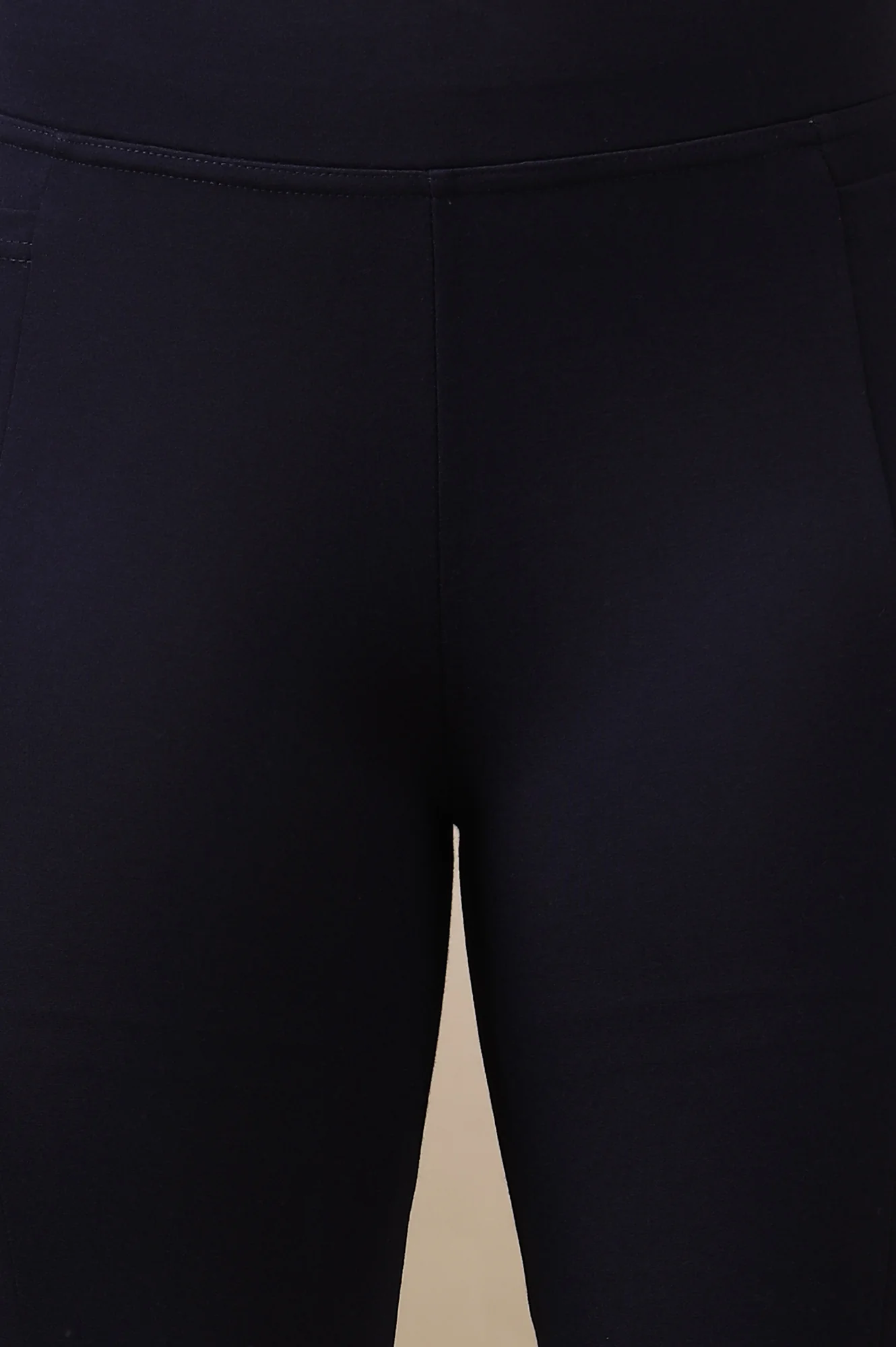 Navy Blue Solid Flared Knit Yoga Tights with High-waisted Design - Image 7