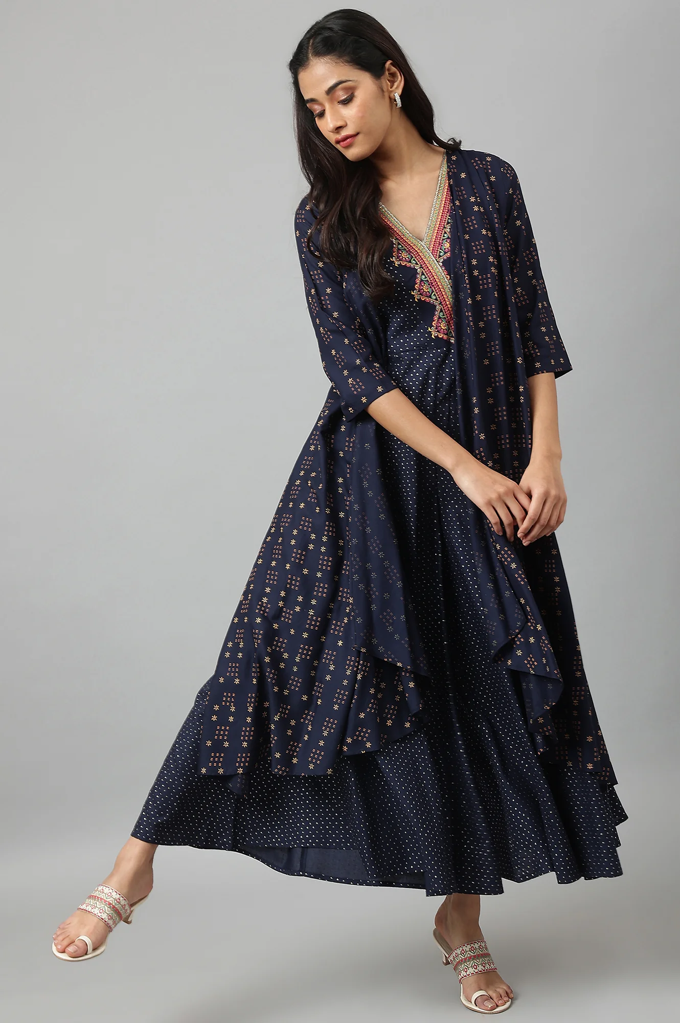Navy Blue Heavy Festive Gillet Kimono Jumpsuit - Image 5