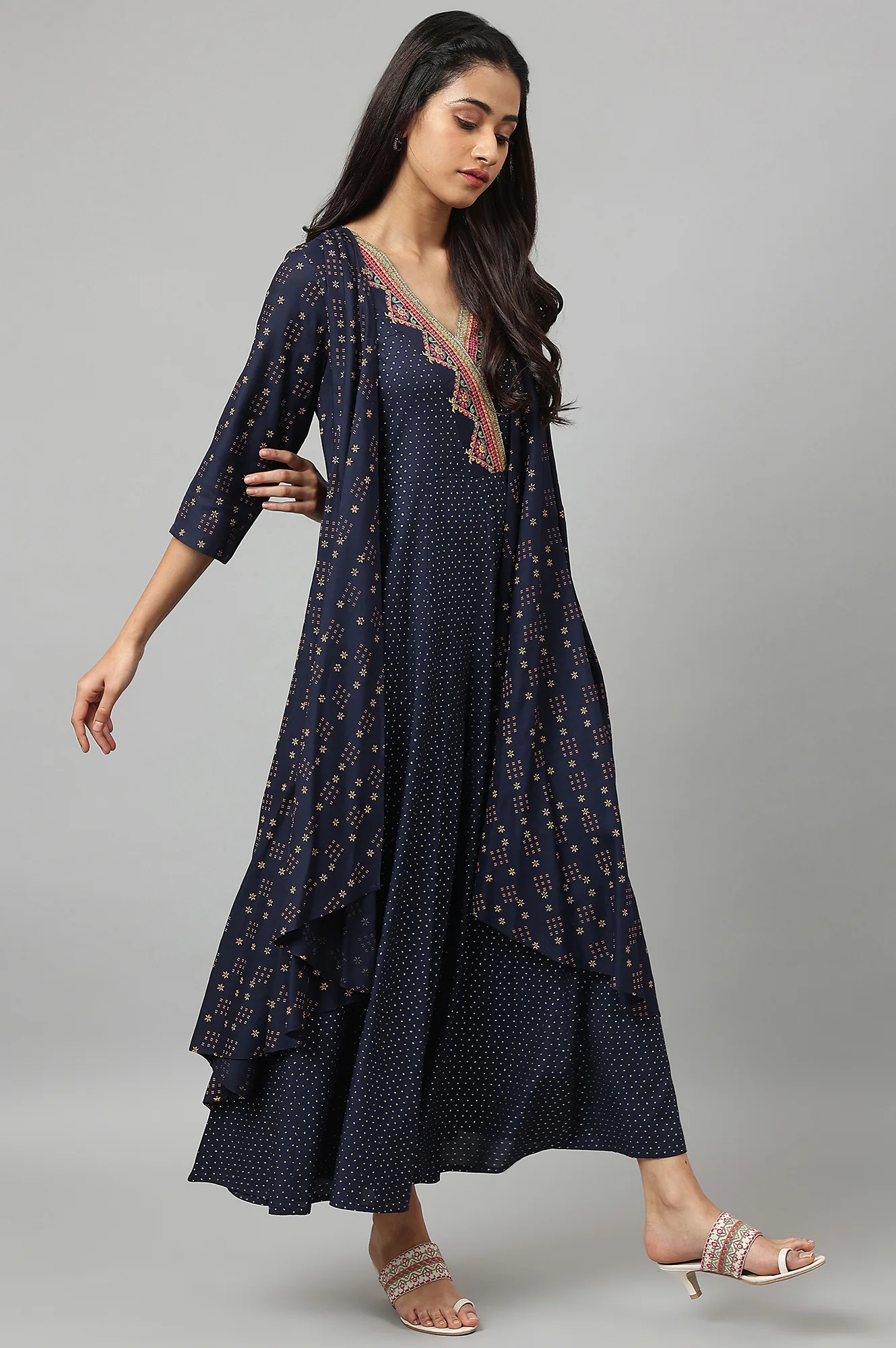 Navy Blue Heavy Festive Gillet Kimono Jumpsuit - Image 6