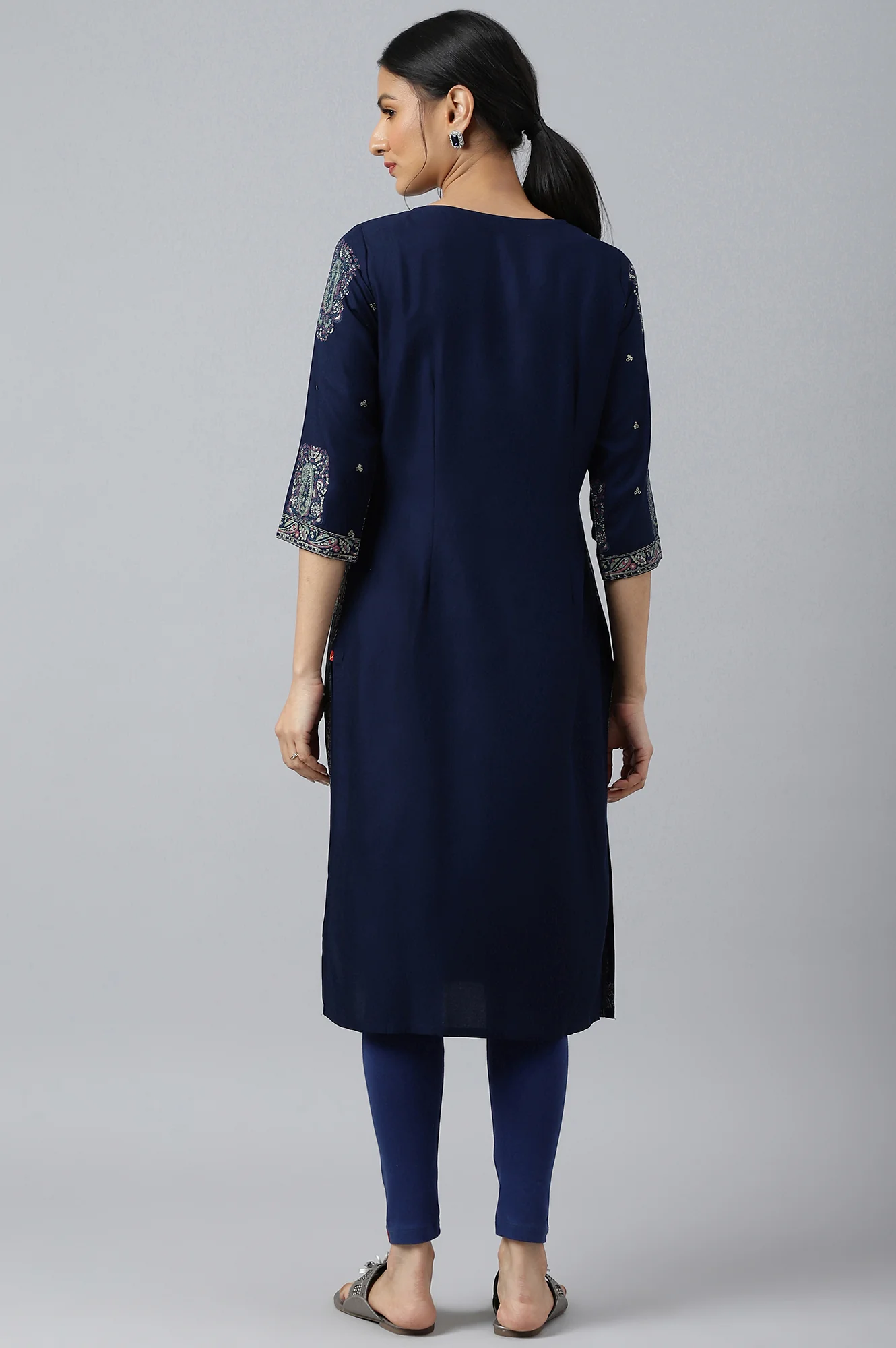 Navy Blue Mock Layered Beadwork Dress - Image 4