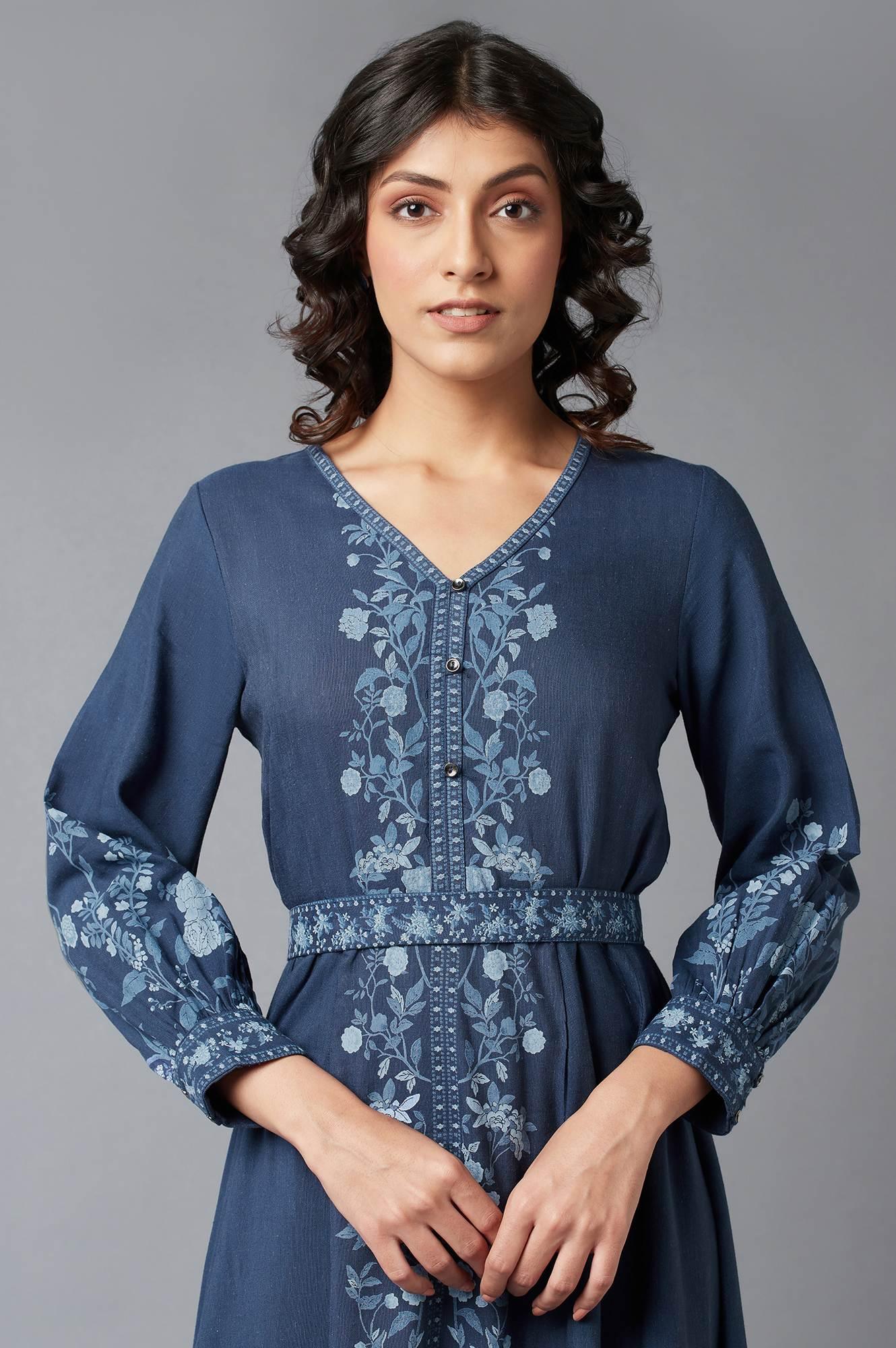Navy Blue Printed Dress - Image 5