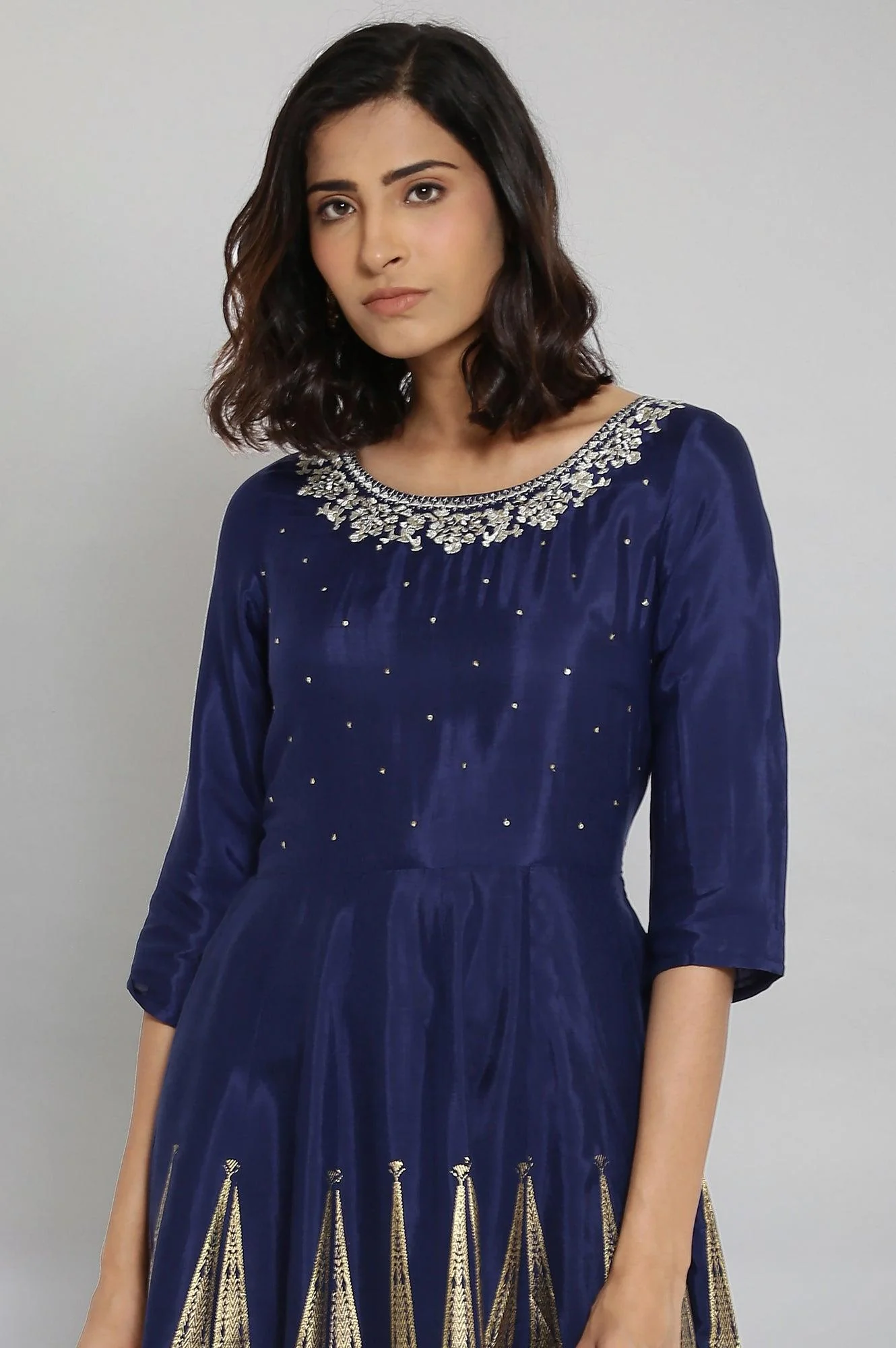 Navy Blue Round Neck Flared Dress - Image 5
