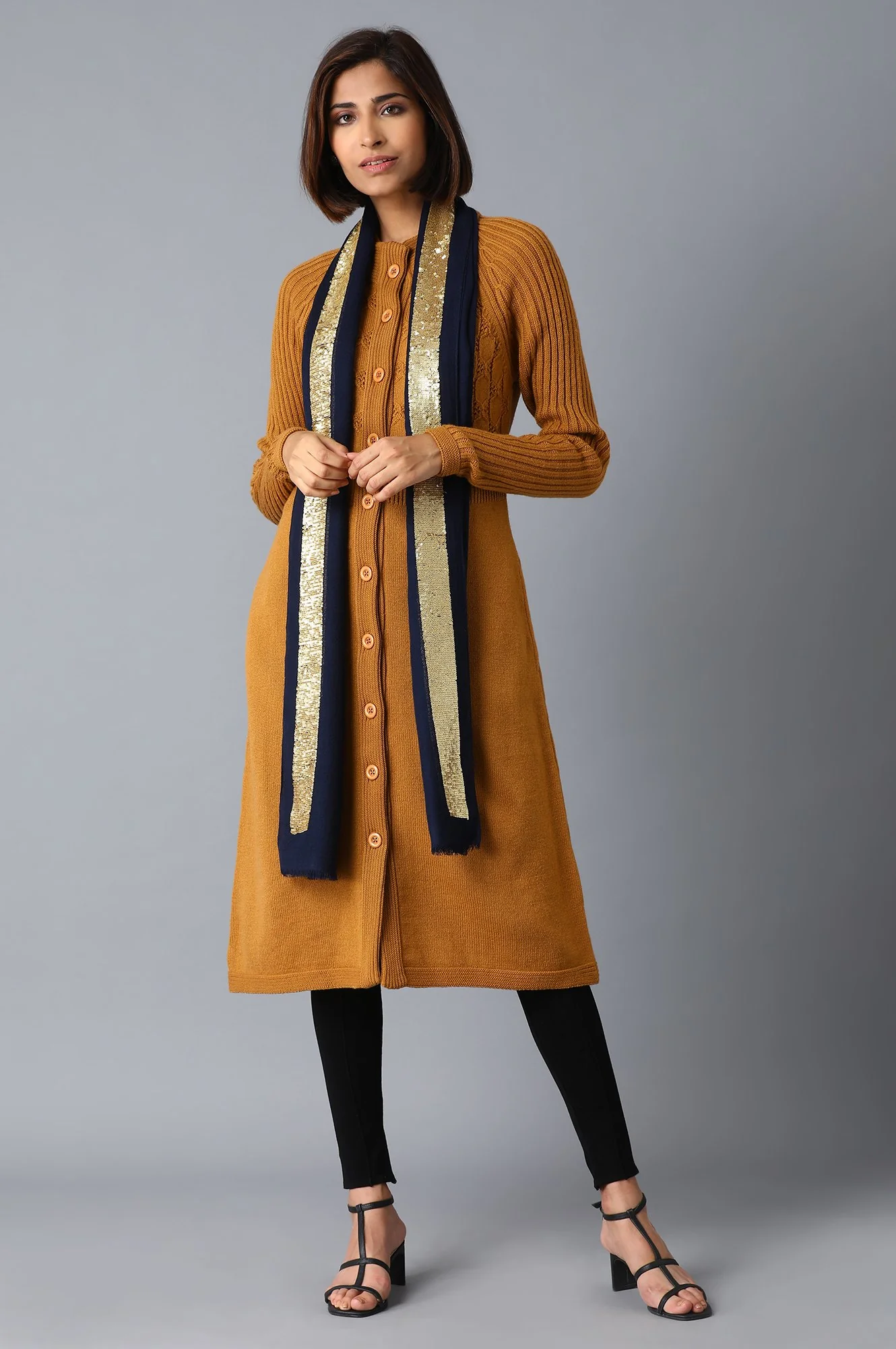 Navy Blue Sequin Border Shawl - Image 2