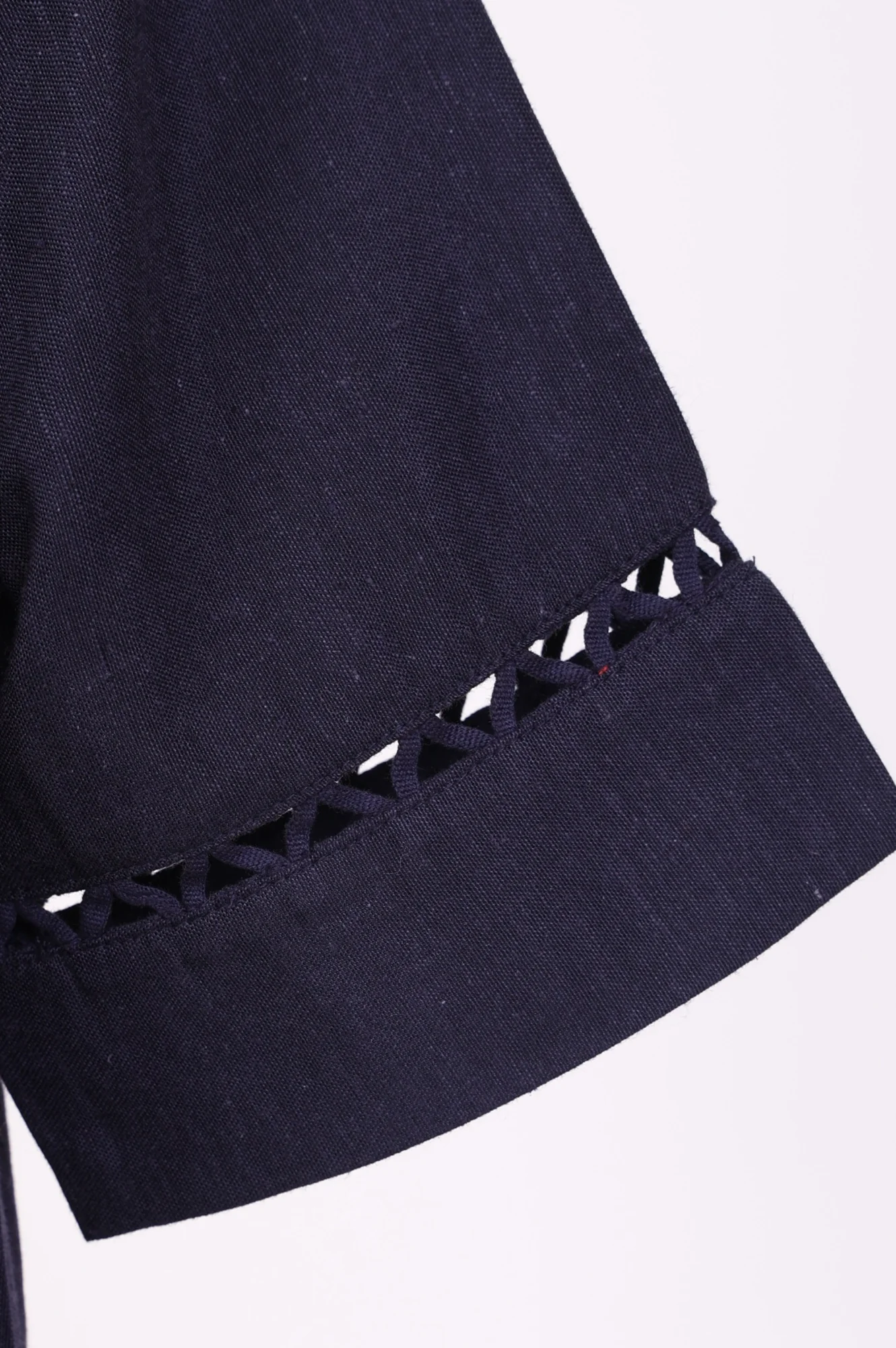 Navy Blue Solid Lace Rayon Flax A-line Kurta - Image 7