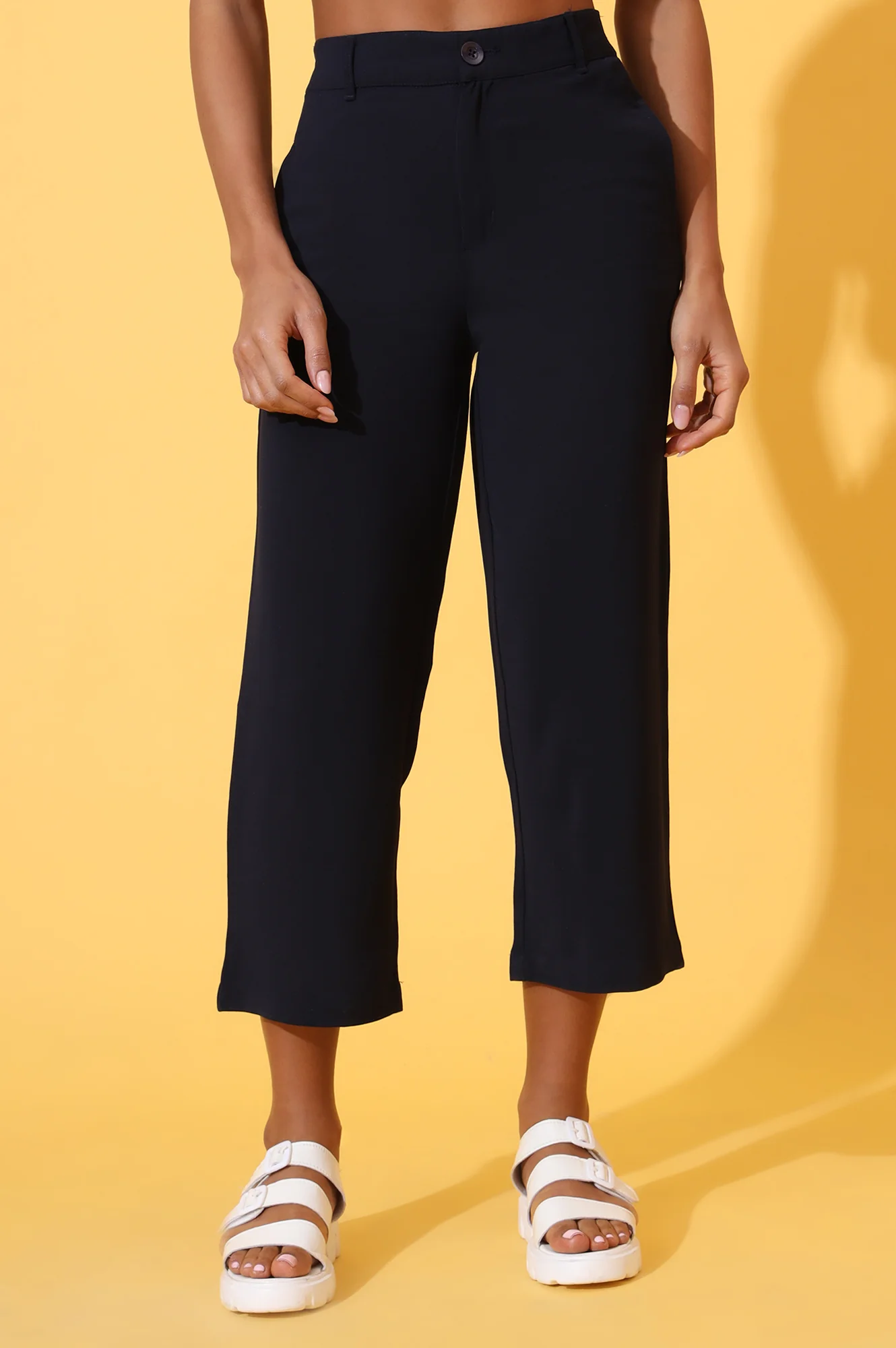 Navy Blue Solid Straight Western Culottes with YKK Zipper - Image 2
