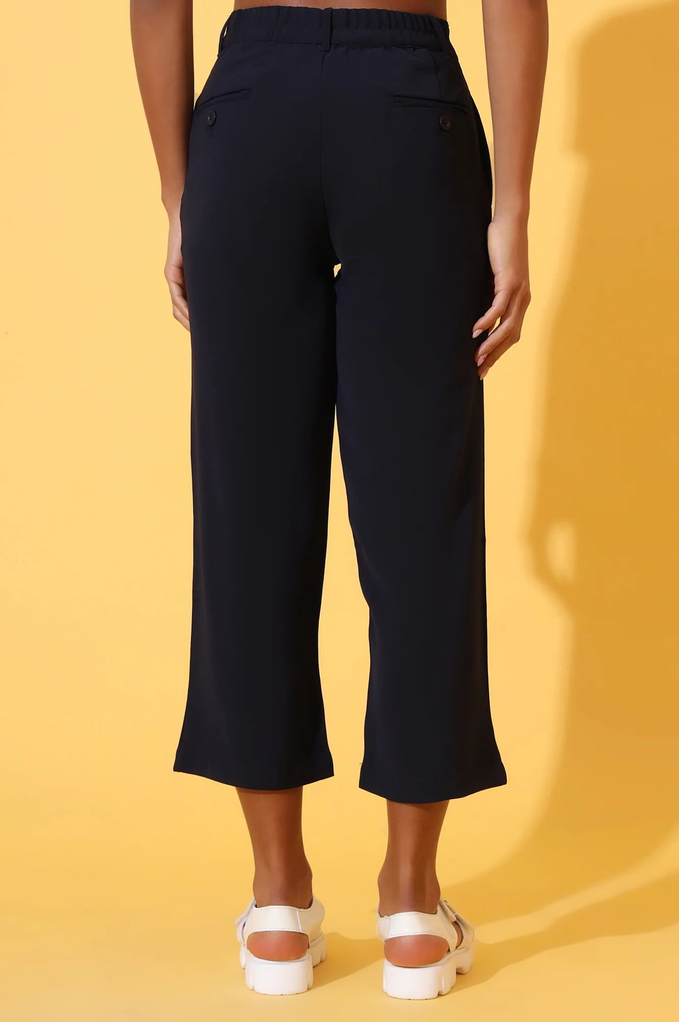 Navy Blue Solid Straight Western Culottes with YKK Zipper - Image 4