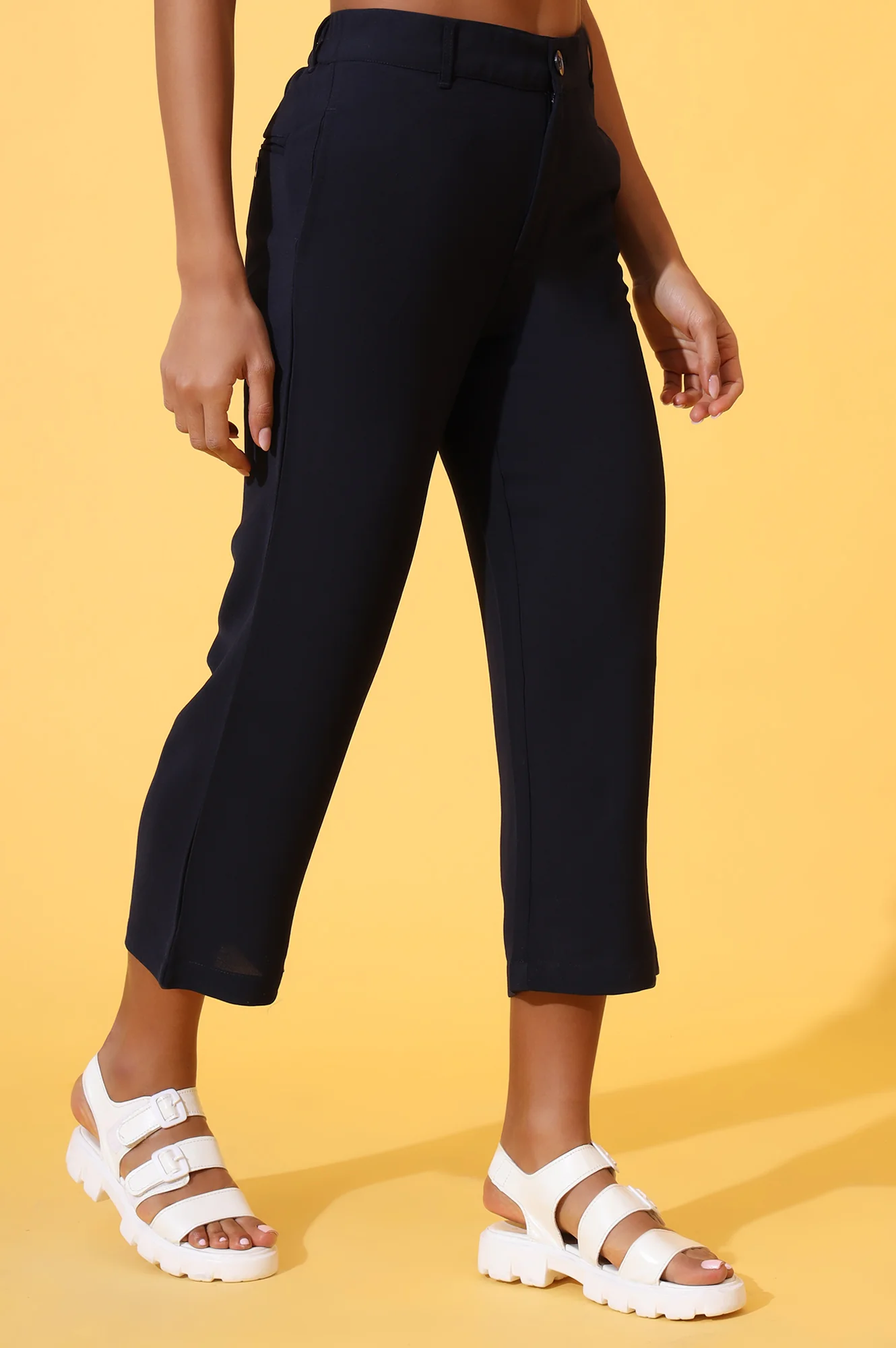 Navy Blue Solid Straight Western Culottes with YKK Zipper - Image 5