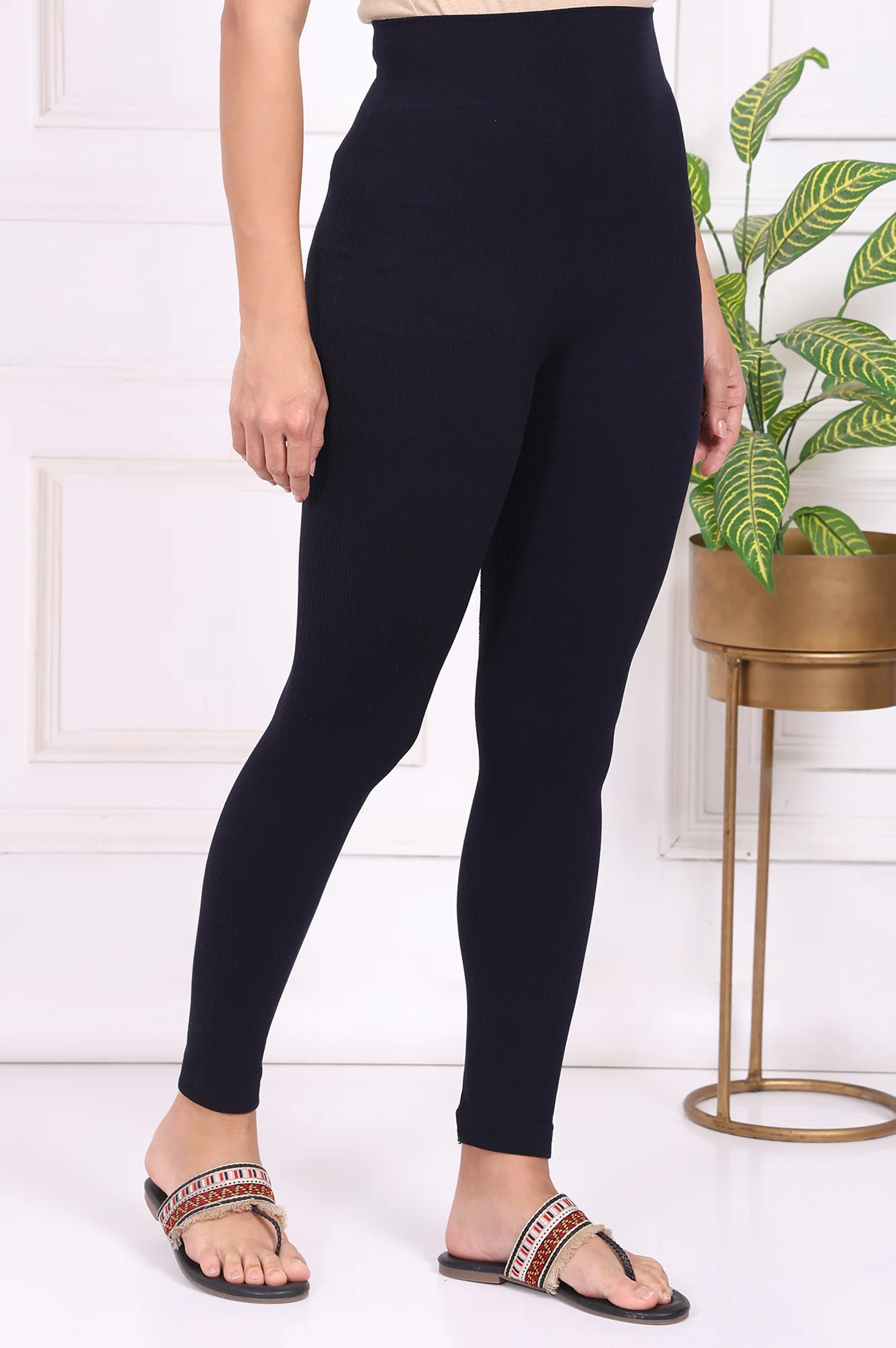Navy Blue Textured Skinny Fit Tights - Image 3