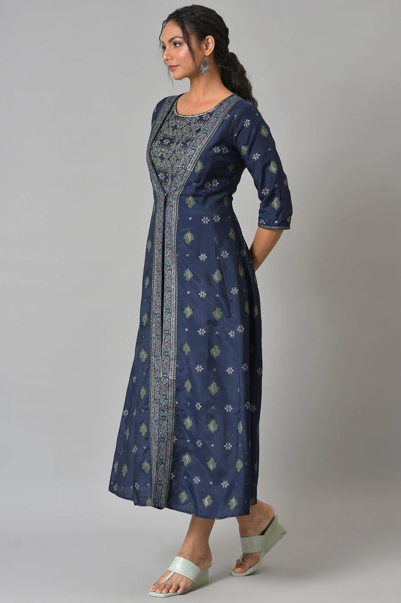 Navy Bue Mock Layered Kimono Jumpsuit - Image 3