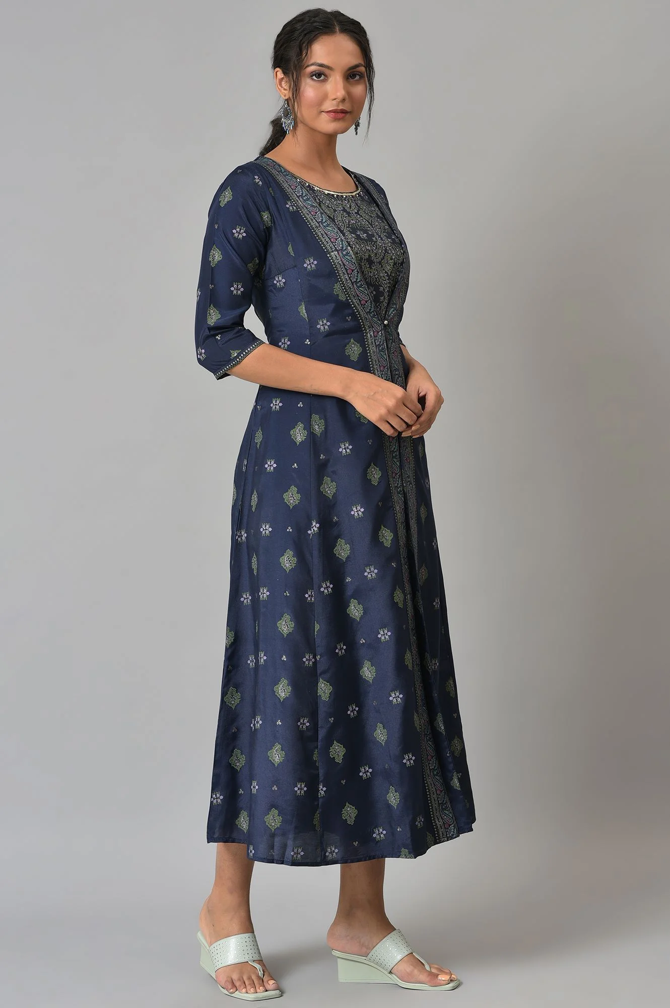 Navy Bue Mock Layered Kimono Jumpsuit - Image 4