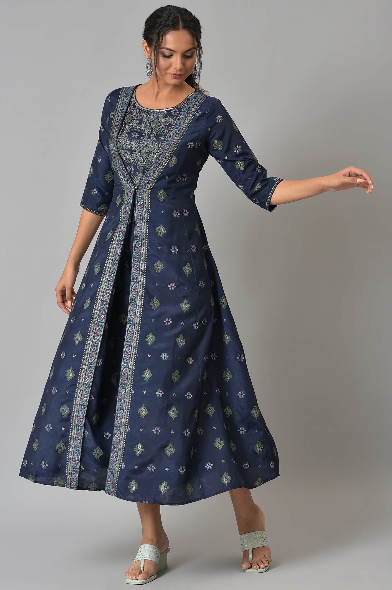 Navy Bue Mock Layered Kimono Jumpsuit - Image 6