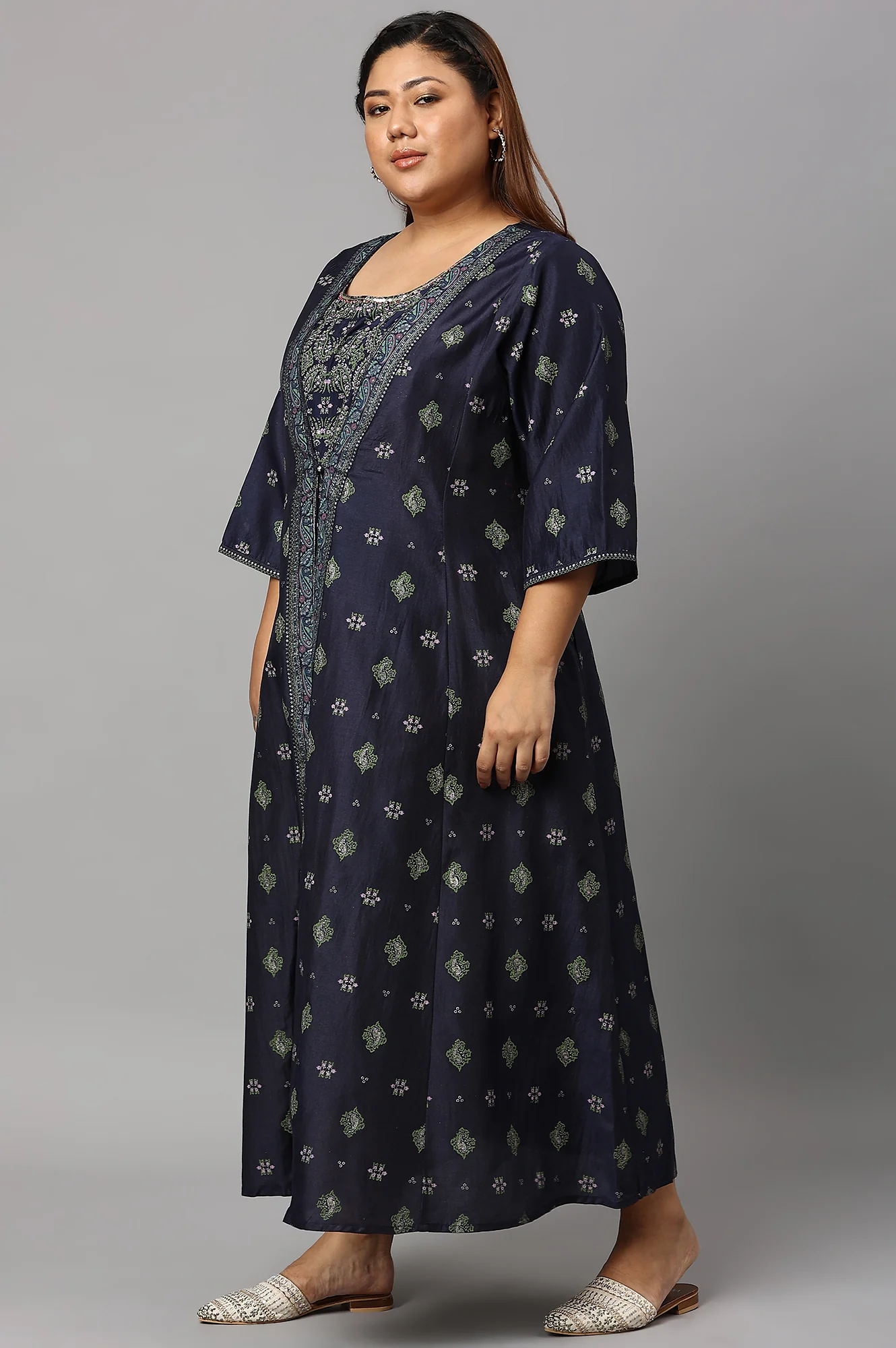 Navy Bue Mock Layered Kimono Plus Size Jumpsuit - Image 3