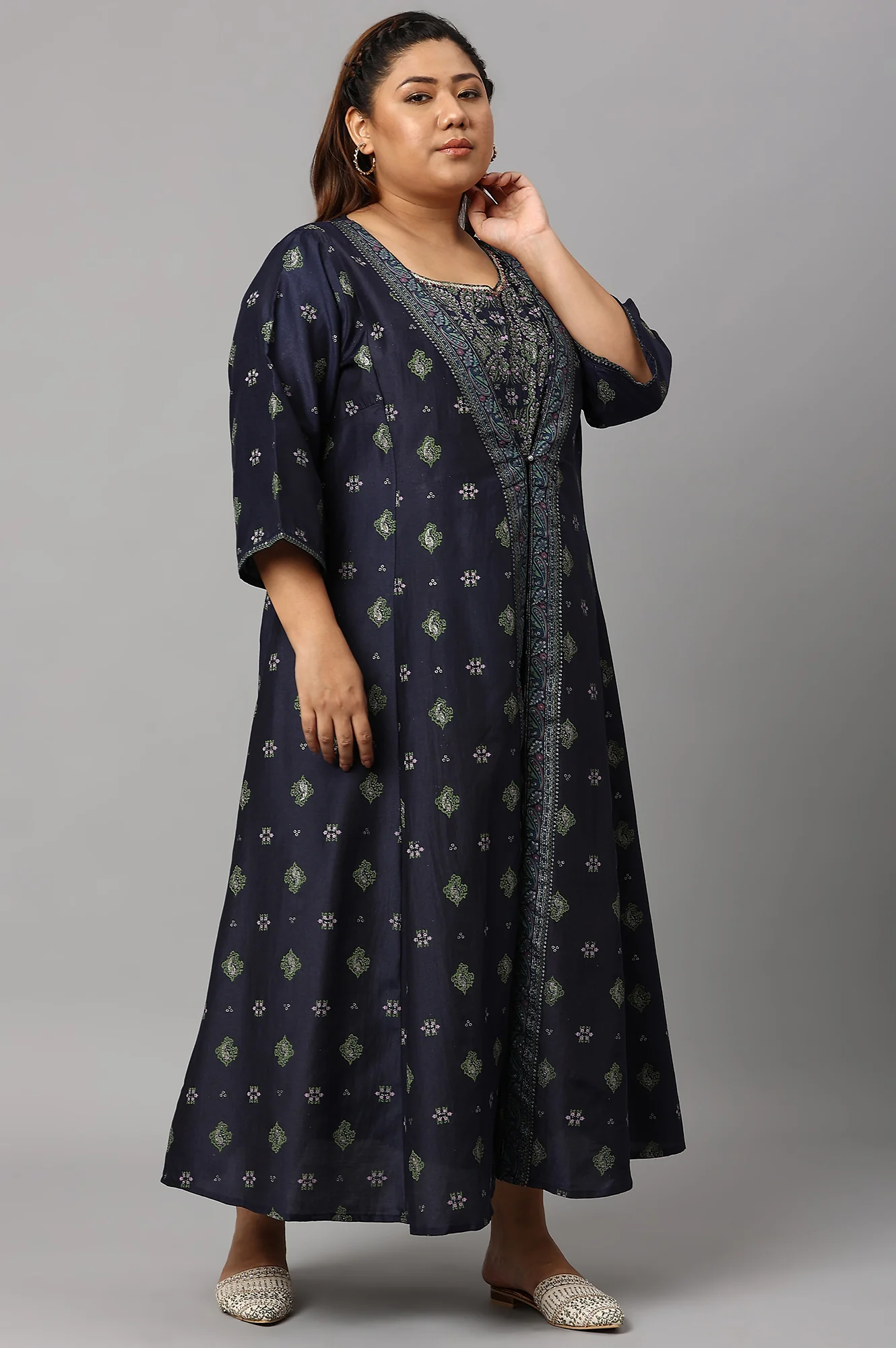 Navy Bue Mock Layered Kimono Plus Size Jumpsuit - Image 4