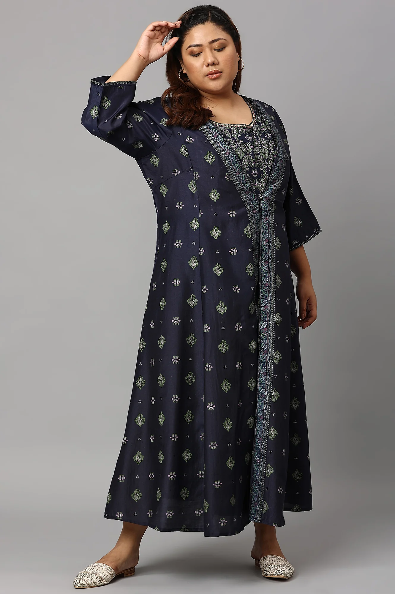 Navy Bue Mock Layered Kimono Plus Size Jumpsuit - Image 6
