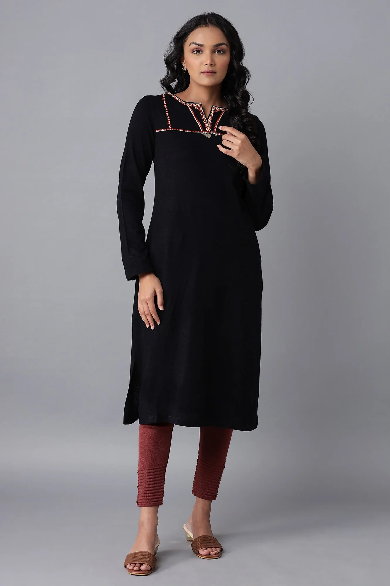 Navy Embroidered Acrylic Dress