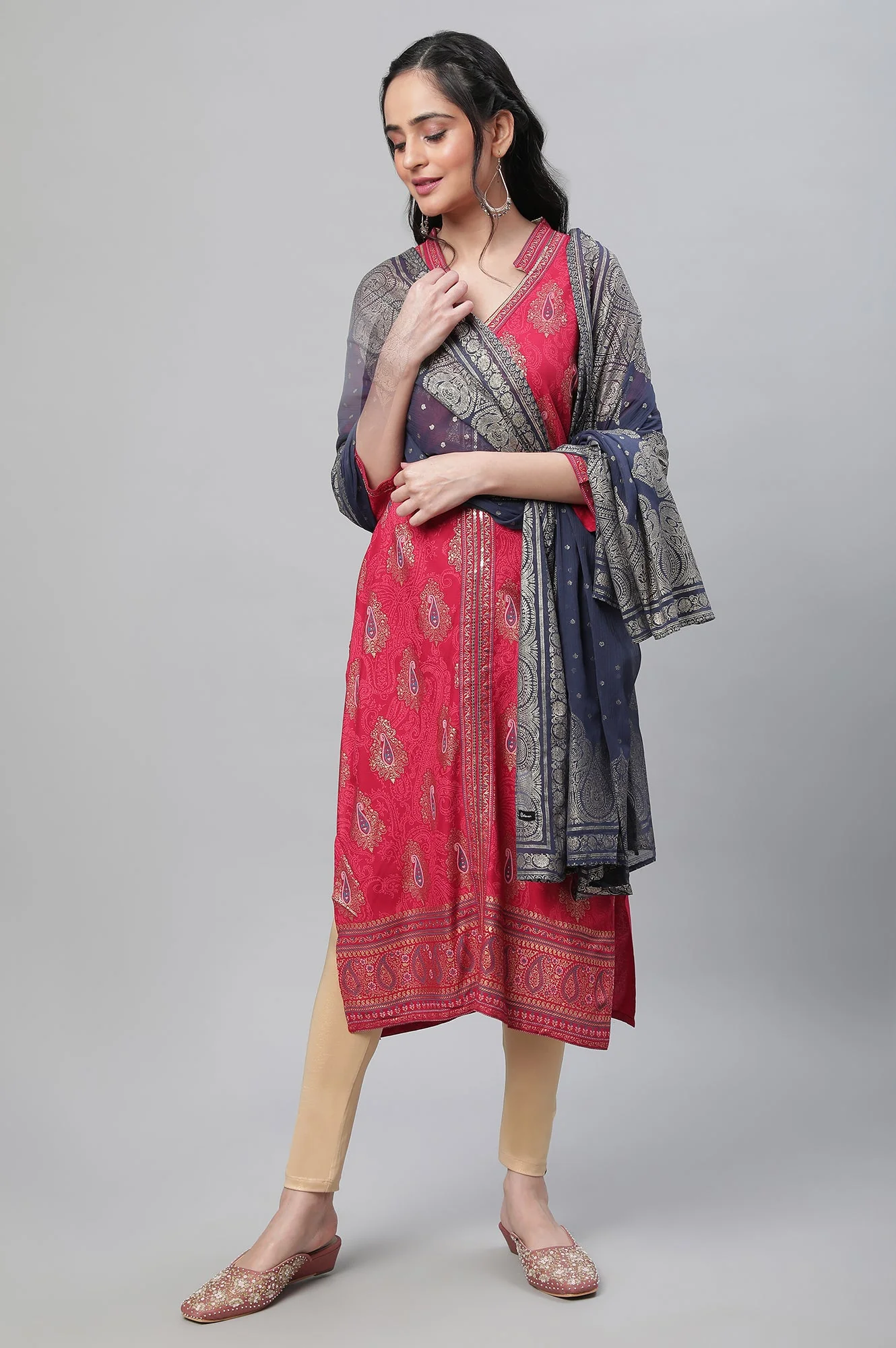 Navy Silver Chiffon Printed Dupatta - Image 4