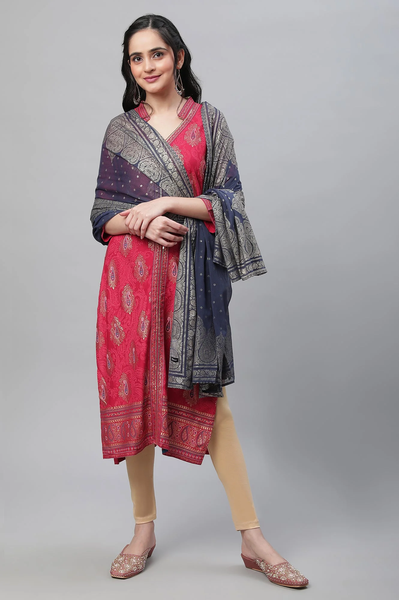 Navy Silver Chiffon Printed Dupatta - Image 6
