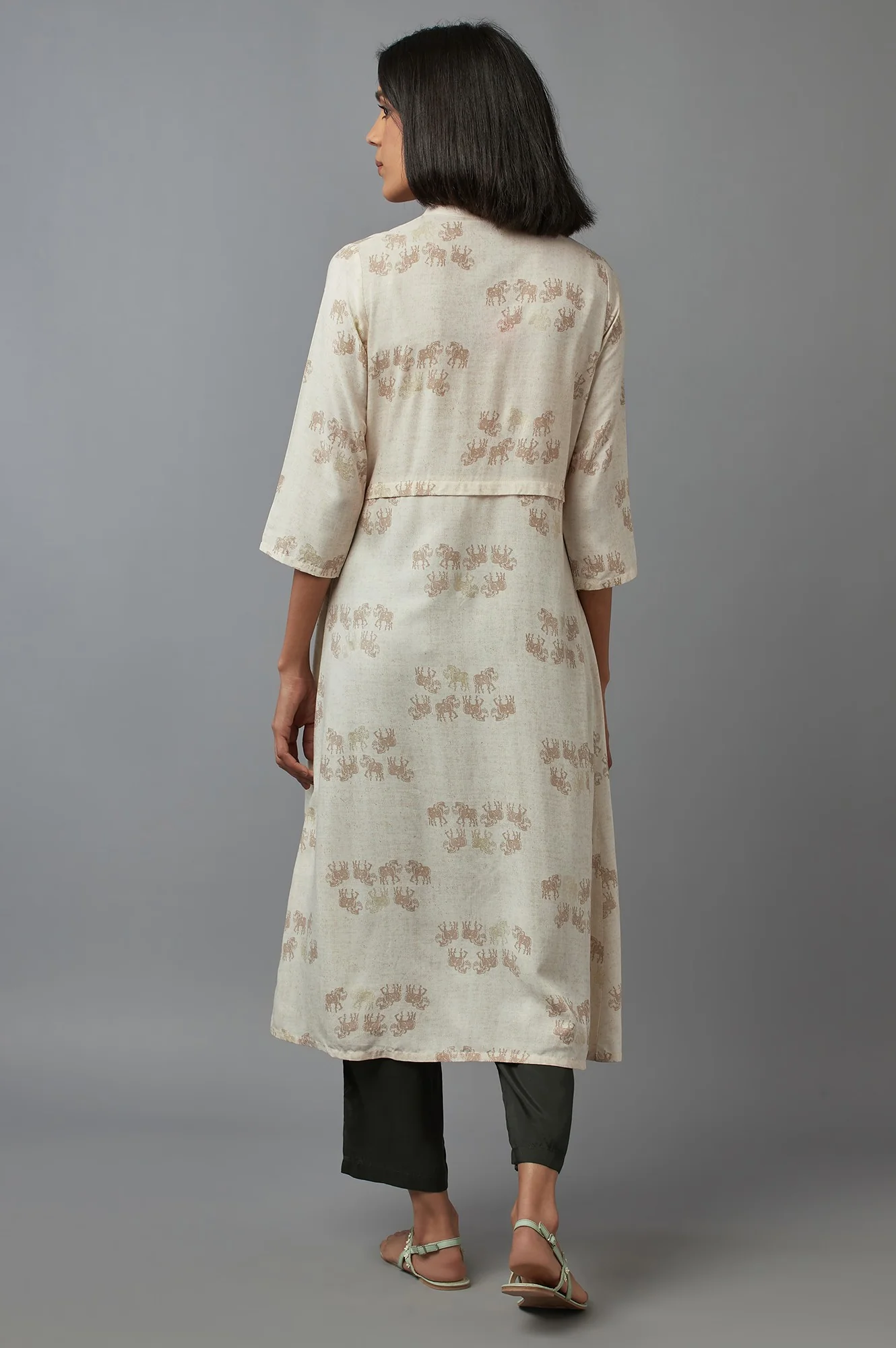 Beige Cotton Front-Open Straight Kurta - Image 2