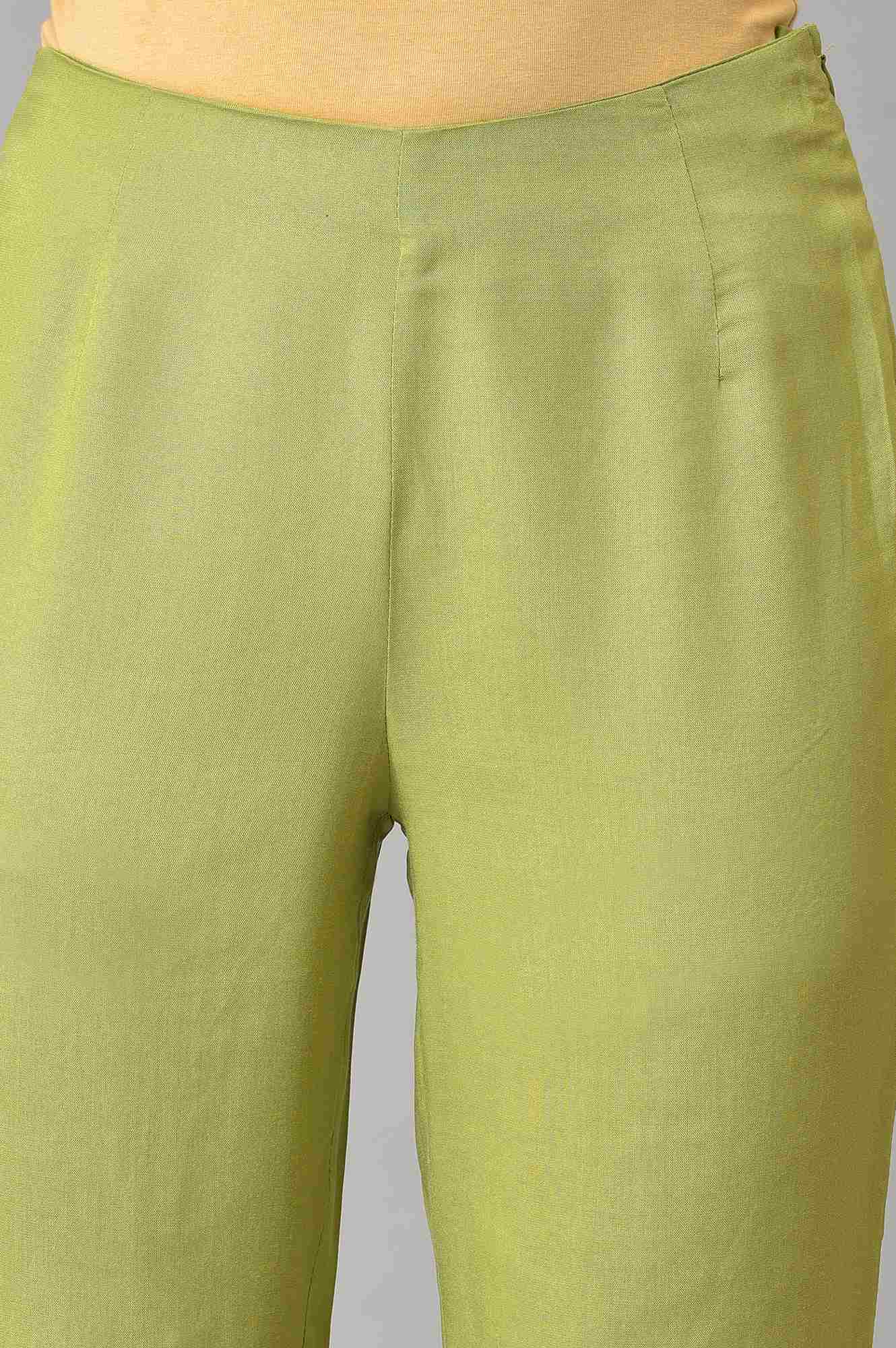Nile Green Straight Pants With Lace - Image 6