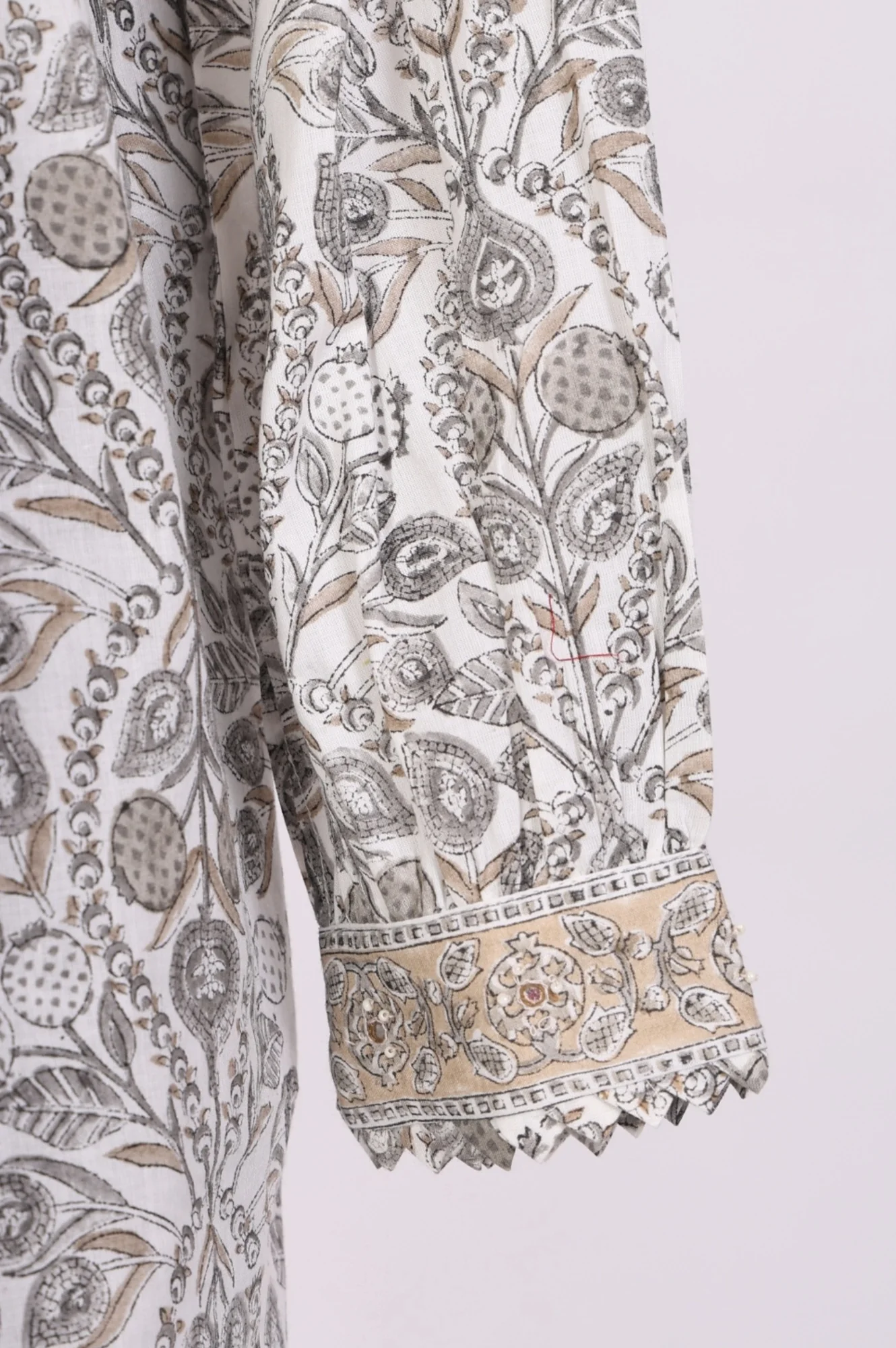 Off White Block Floral Printed Pure Cotton Flared Top - Image 6