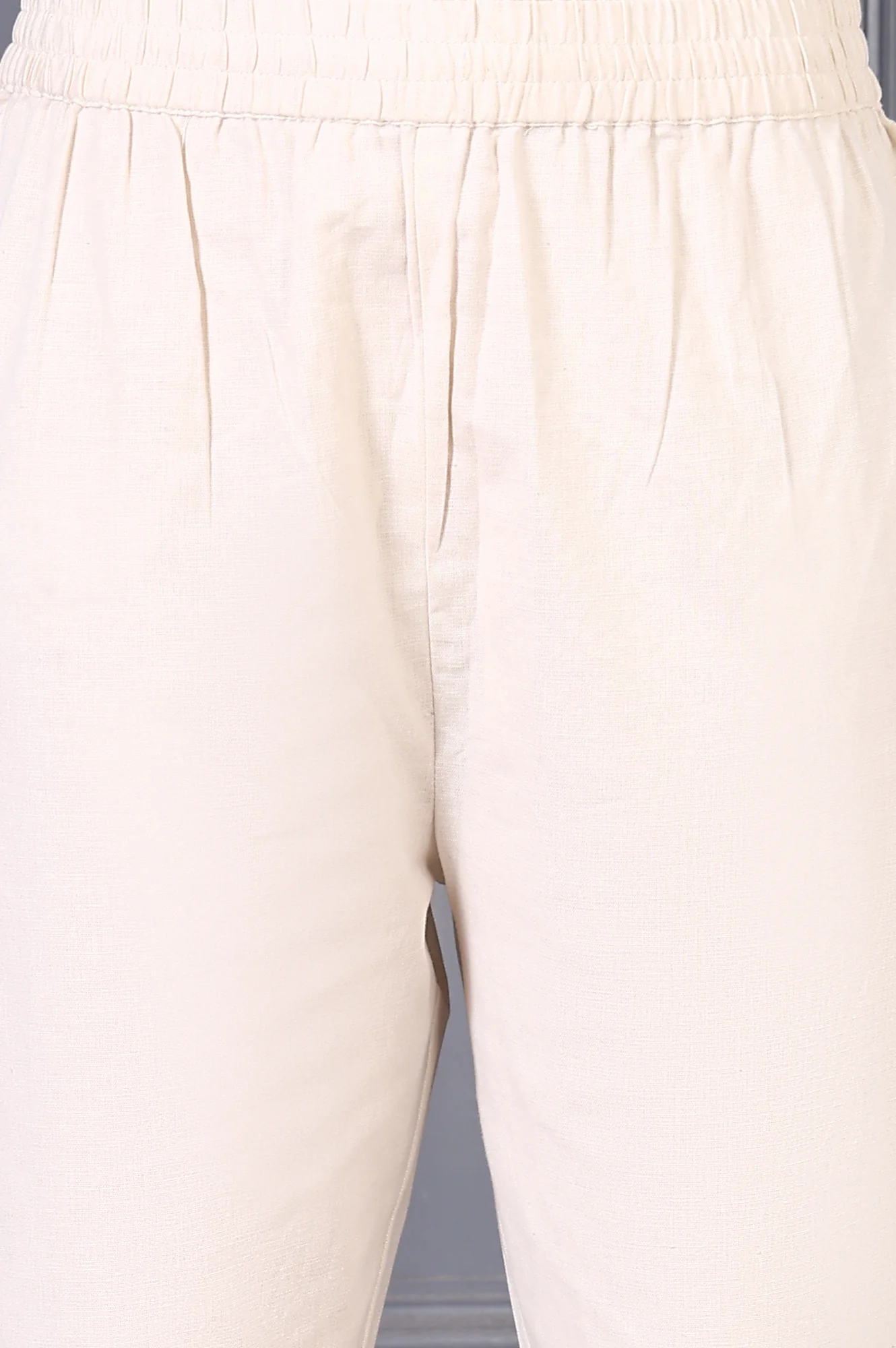 Off White Embroidered Cotton Flax Straight Kurta and Trousers Co-ord Set - Image 8
